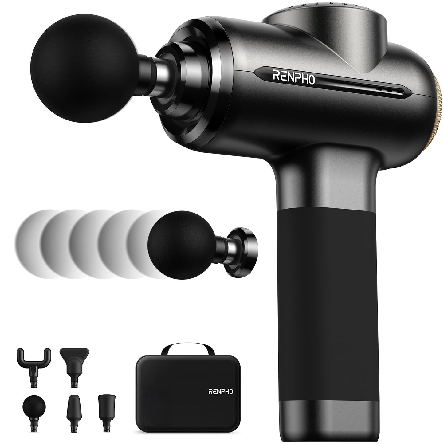 RENPHO Massage Gun Deep Tissue with Heat and Cold, Percussion Muscle Massage Gun Bluetooth with 12mm Amplitude, Handheld Massager Gun, Power+ Thermacool Grey