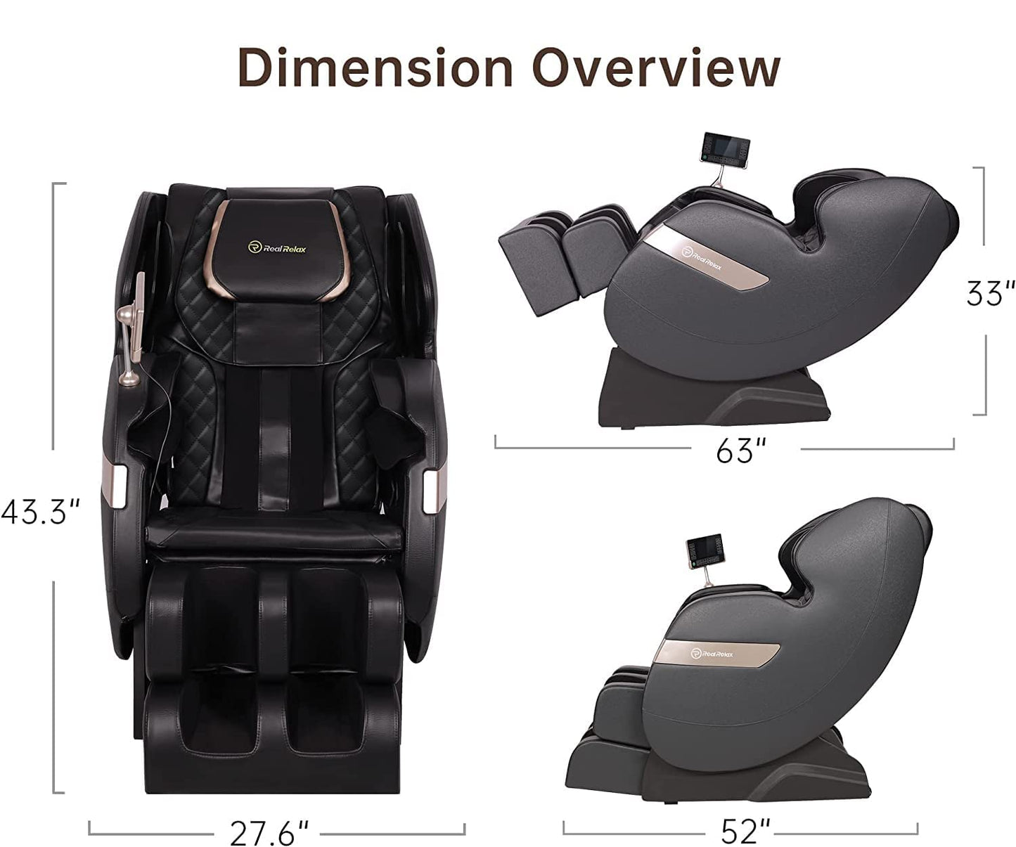 Real Relax 2025 Full Body Massage Chair of Dual-core S Track,Shiatsu Massage Recliner of Zero Gravity with APP and LCD Control,Lower Back and Calf Heating,Bluetooth,Home or Office Use,Black