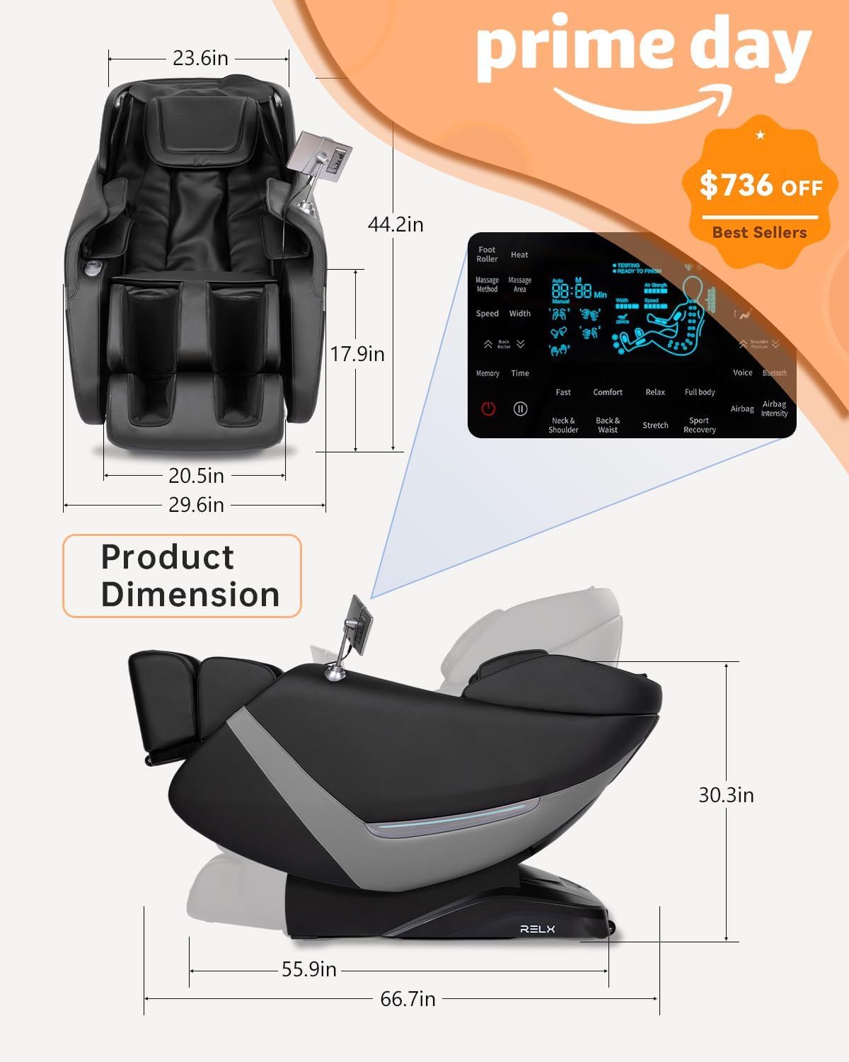 RELX 2025 Massage Chair Full Body, Zero Gravity Airbag Shiatsu Massage Chair with SL-Track, Heating, AI Control, Body Scan, 13 Modes, Foot Rollers, and Deep Yoga Stretch (Black)