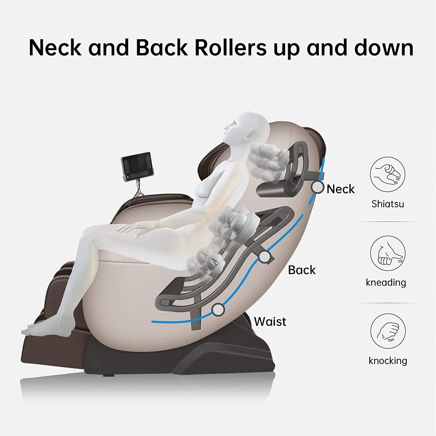 Real Relax 2025 Full Body Massage Chair of Dual-core S Track,Shiatsu Massage Recliner of Zero Gravity with APP and LCD Control,Lower Back and Calf Heating,Bluetooth,Home or Office Use,Blue and Khaki
