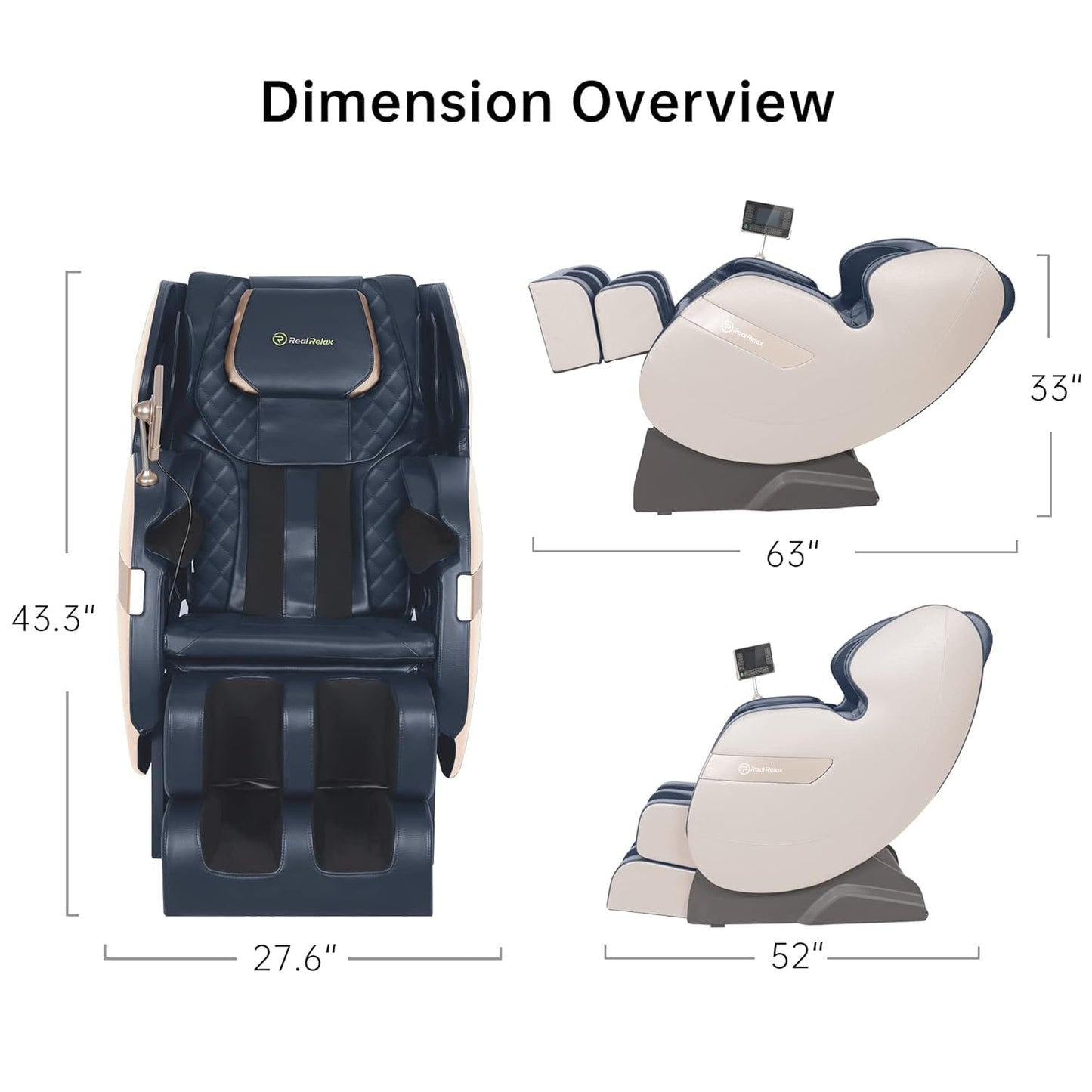 Real Relax 2025 Full Body Massage Chair of Dual-core S Track,Shiatsu Massage Recliner of Zero Gravity with APP and LCD Control,Lower Back and Calf Heating,Bluetooth,Home or Office Use,Blue and Khaki