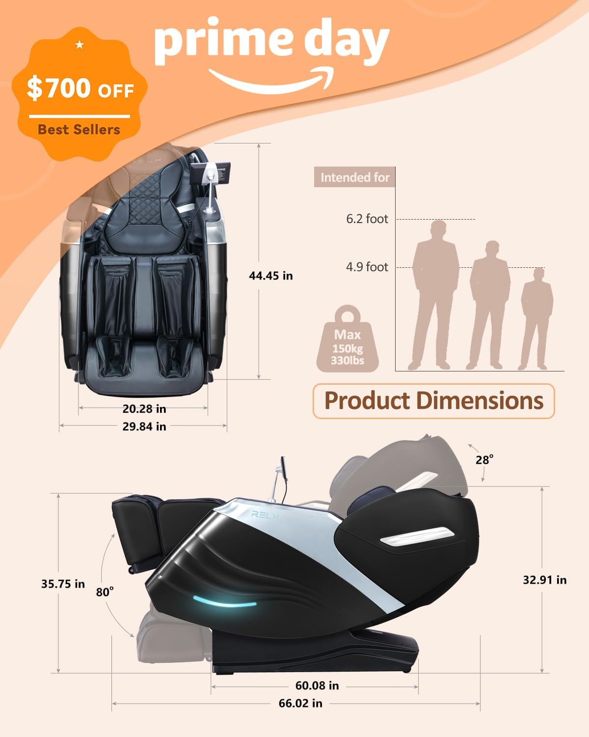 RELX 2025 Massage Chair Full Body, 15 Modes Zero Gravity SL-Track Shiatsu Massage Chair Built-in Heat System, Airbag Massage with Body Scan, Deep Yoga Stretch, Calfrest Extension and AI Control(Black)