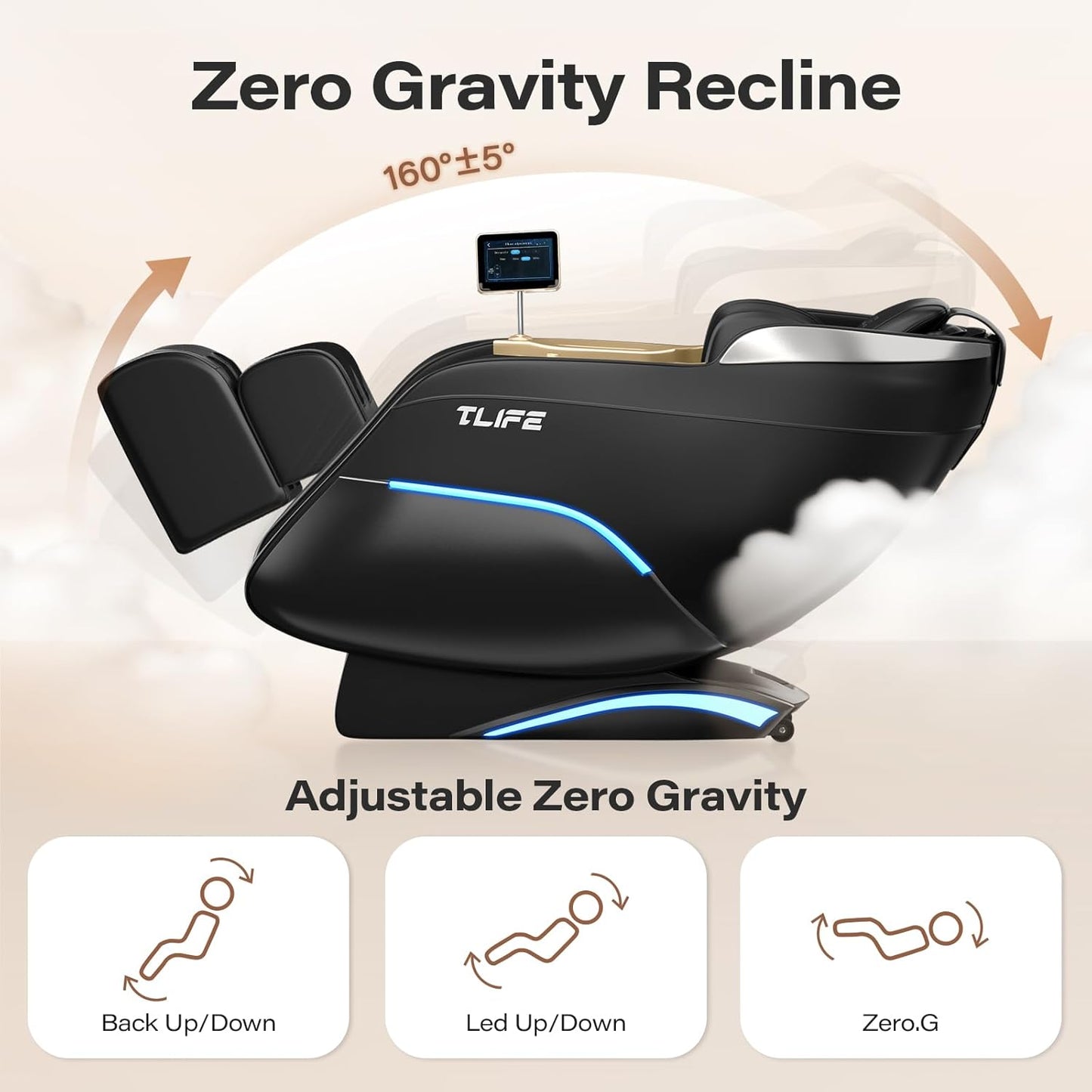 TLIFE Massage Chair Full Body, 160°Zero Gravity Recliner with Body Scan, 50" SL-Track Shiatsu Massage Chair, Fixed Point Massage, Foot Rollers, 12 Auto Modes, Deep Yoga Stretch, Heating, Black