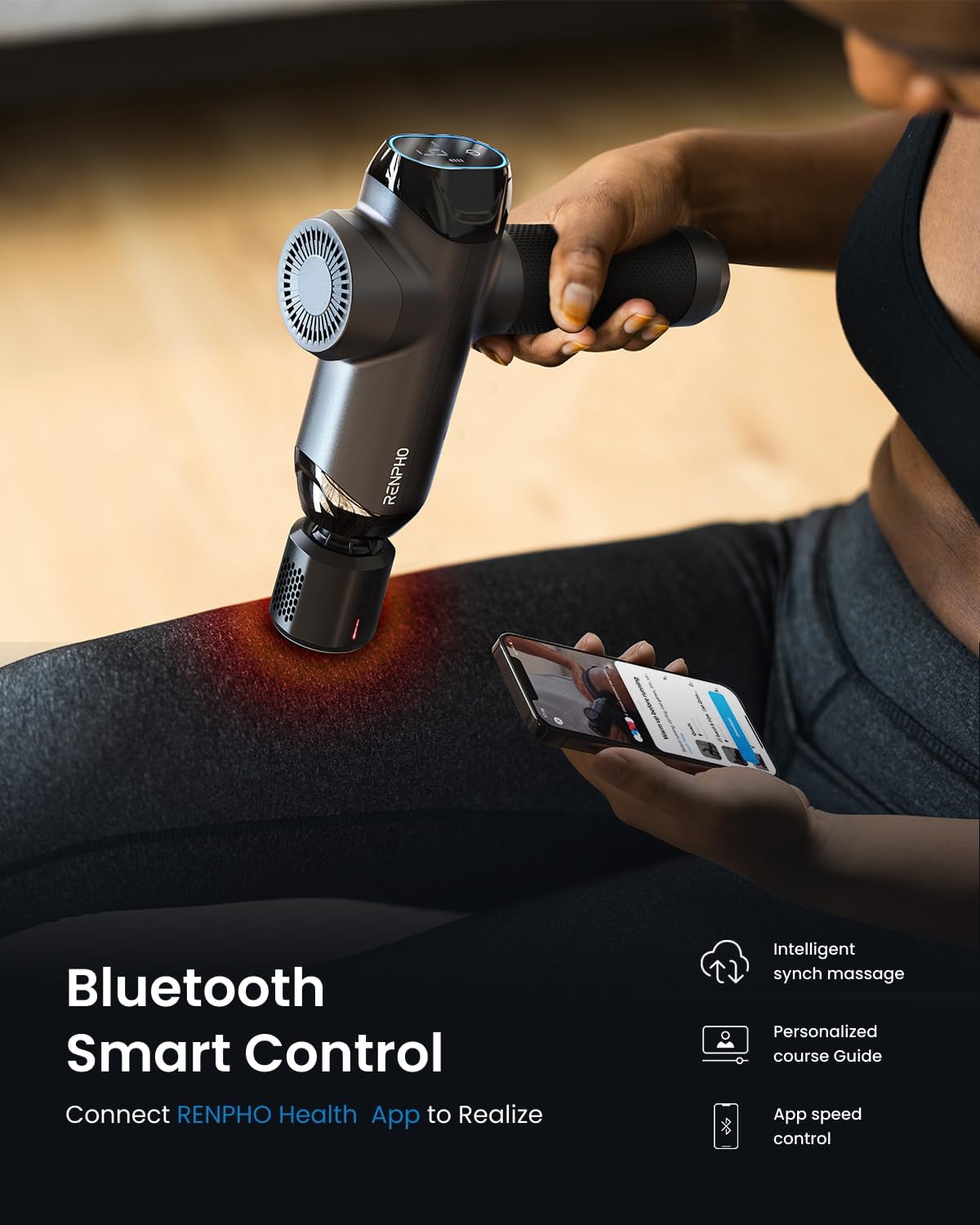 RENPHO Massage Gun Deep Tissue with Heat and Cold, Percussion Muscle Massage Gun Bluetooth with 12mm Amplitude, Handheld Massager Gun, Power+ Thermacool Grey