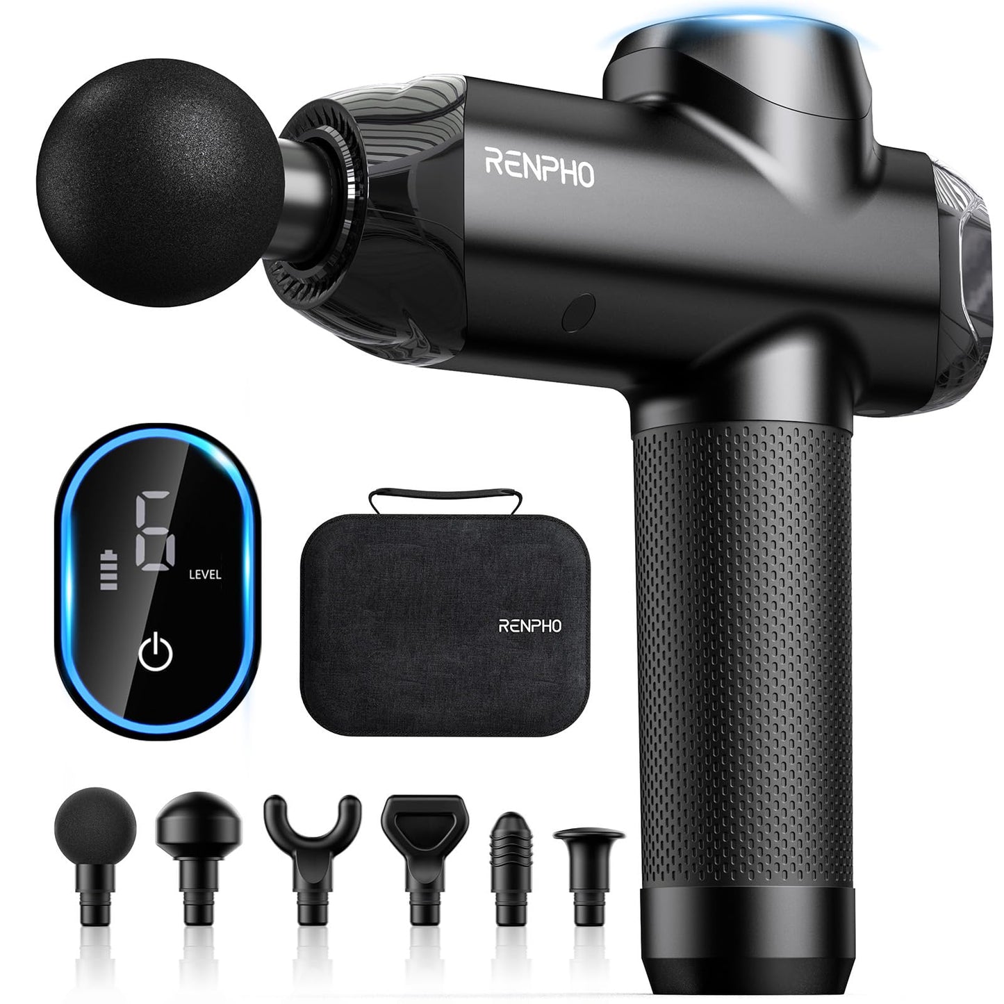 RENPHO Massage Gun Deep Tissue with Heat and Cold, Percussion Muscle Massage Gun Bluetooth with 12mm Amplitude, Handheld Massager Gun, Power+ Thermacool Grey