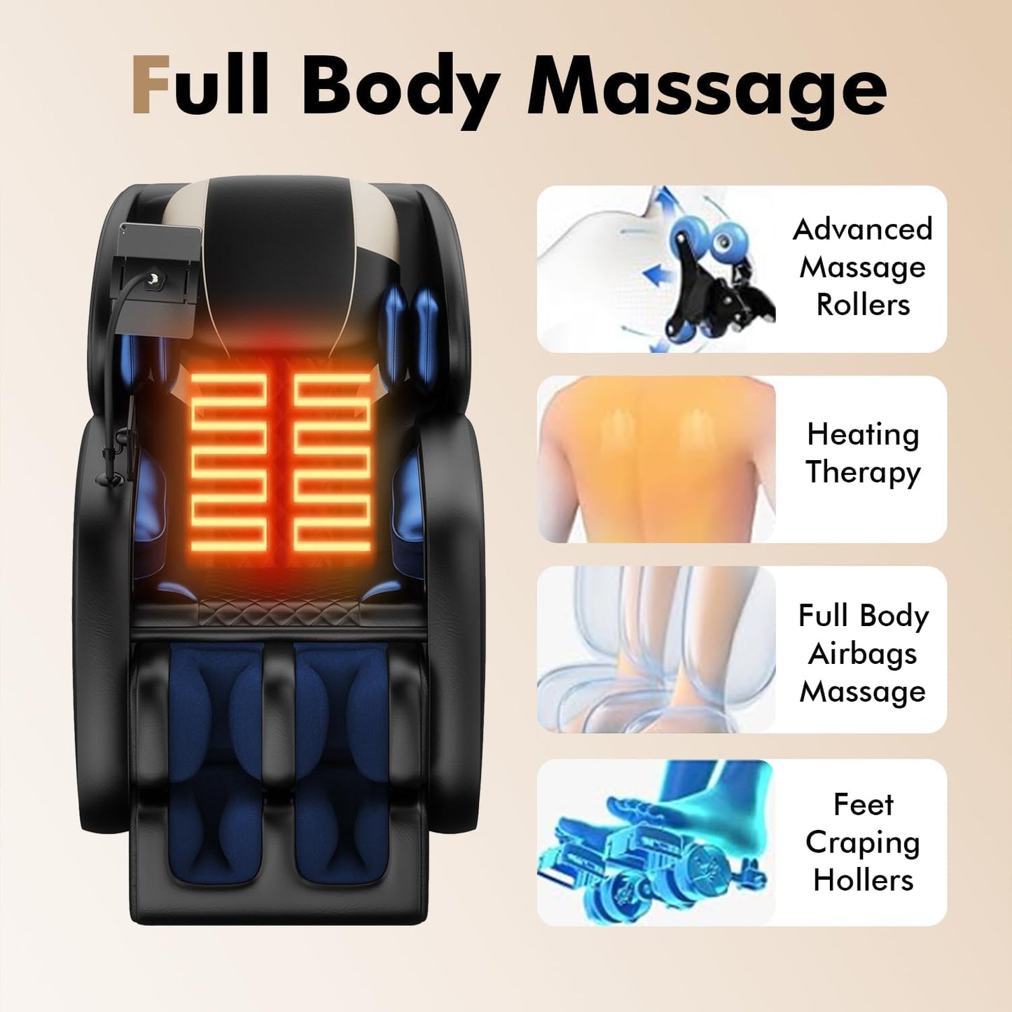 2025 Massage Chair Full Body, Zero Gravity SL-Track Shiatsu Massage Recliner Chair with Body Scan, 6 Fix Point Rollers,Airbags,Deep Yoga Stretch, Heating Function,Black