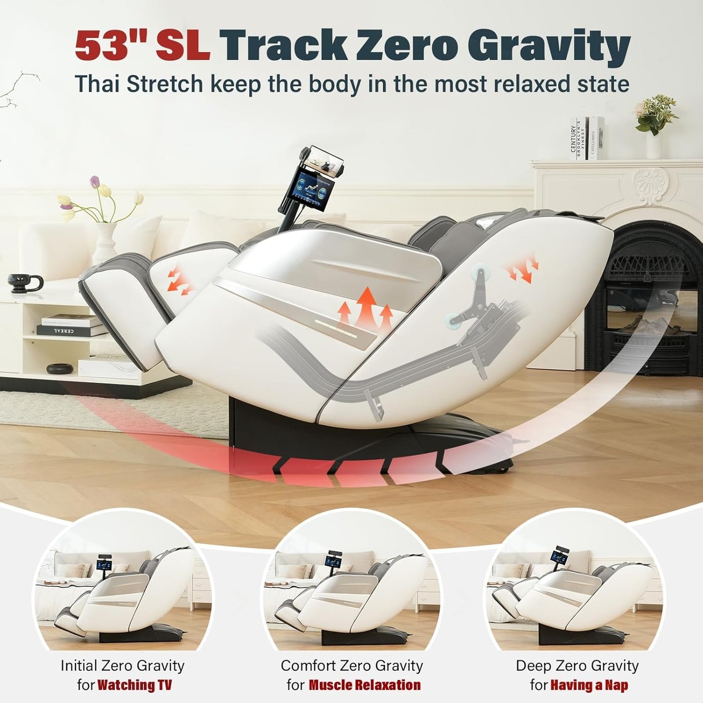 2025 Massage Chair Full Body, 4D Zero Gravity Massage Chairs SL Track Shiatsu Massage Recliner Chair with Secure-Fit Arm Airbag, Waist & Calf Heating Voice Control Bluetooth Joystick G2 White