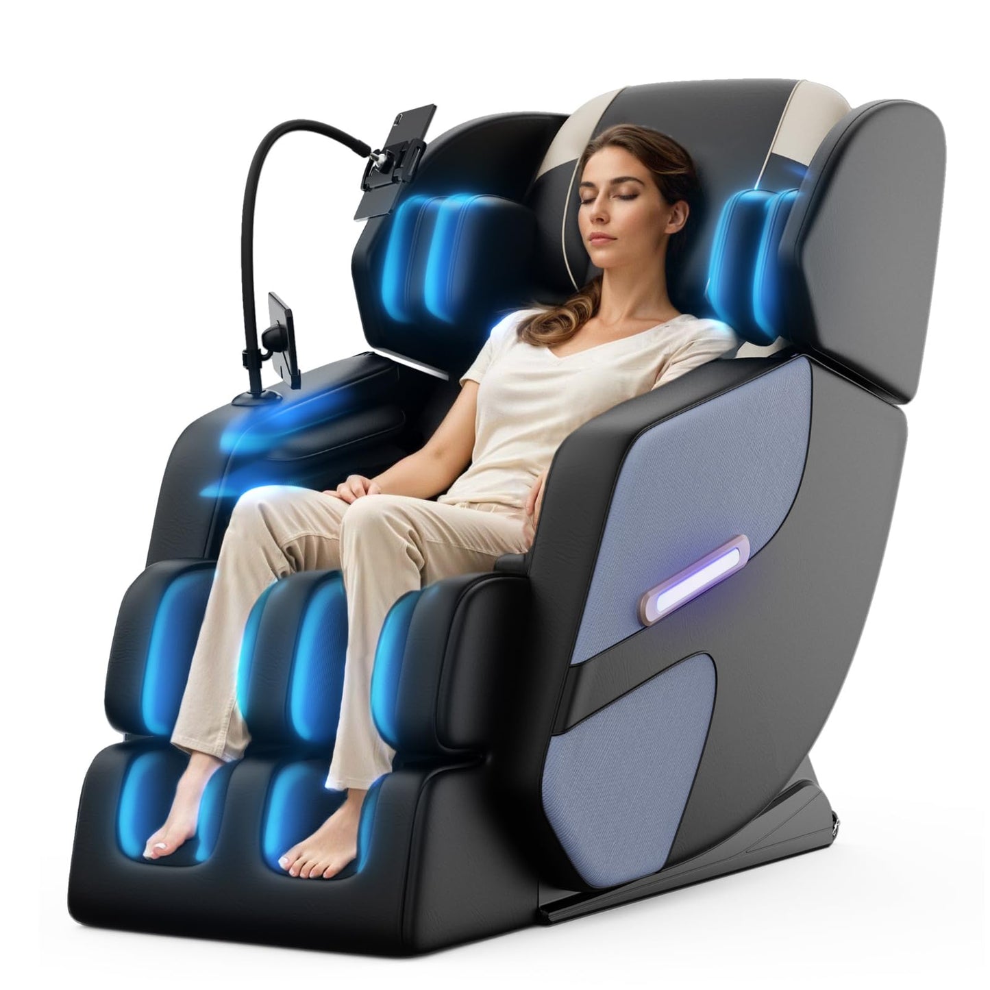 Massage Chair Full Body, Zero Gravity Massage Chair with 8 Fix Rollers, Foot Massage, Heating, Auto Modes, Full Body Airbag, Touch Screen Controller, Music Player, Home Massage for Back Fatigue