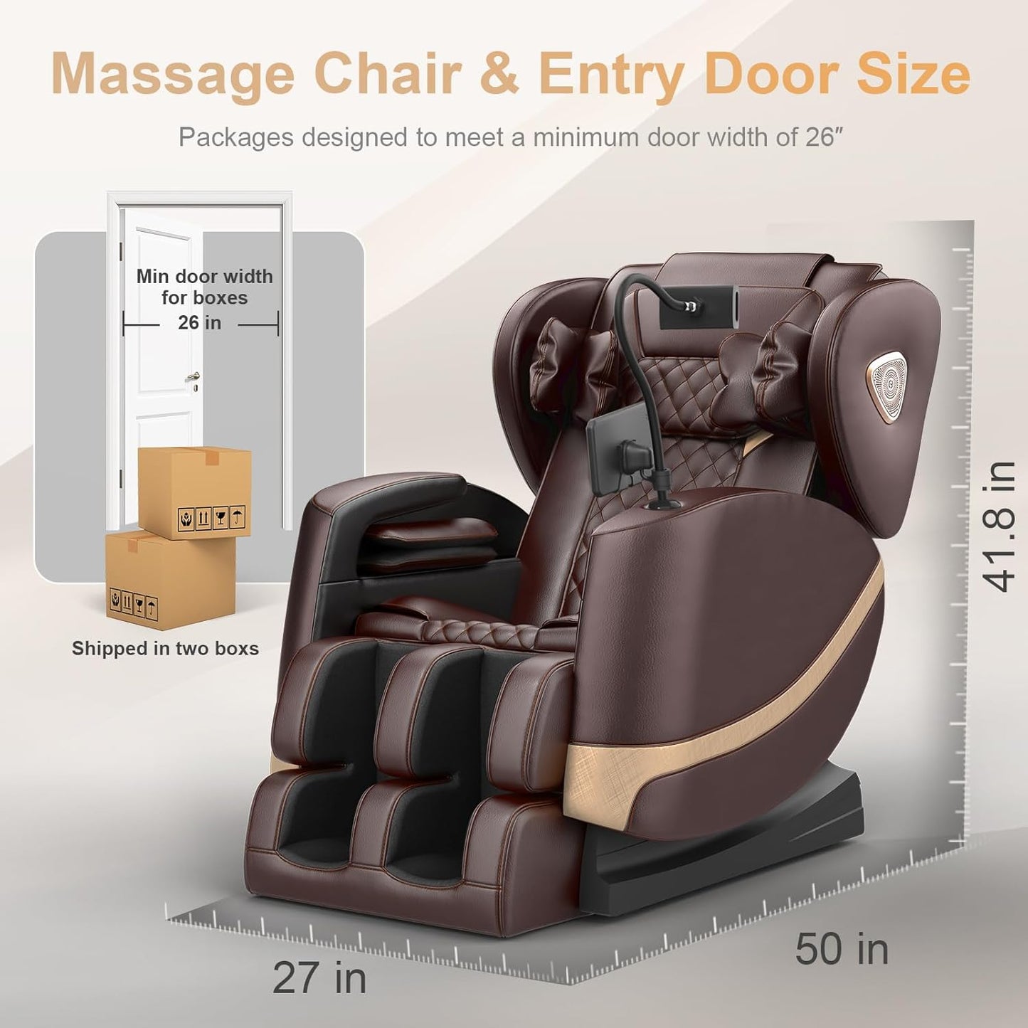 2025 Massage Chair Full Body, Zero Gravity Massage Chair with 10 Fix Rollers, Heating, Foot Massage, Auto Modes, Bluetooth Speaker, Touch Screen Controller (Brown Premium)