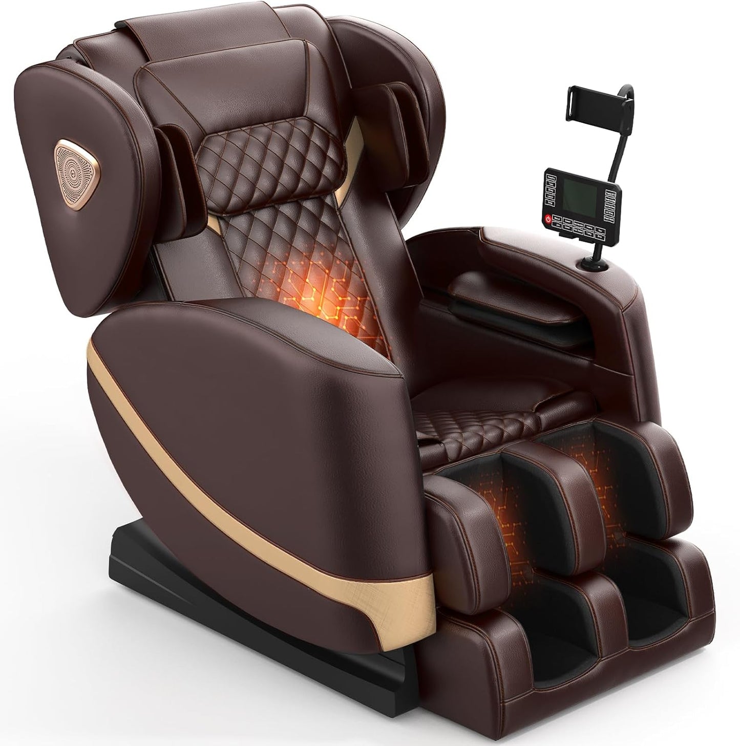 2025 Massage Chair Full Body, Zero Gravity Massage Chair with 10 Fix Rollers, Heating, Foot Massage, Auto Modes, Bluetooth Speaker, Touch Screen Controller (Brown Premium)