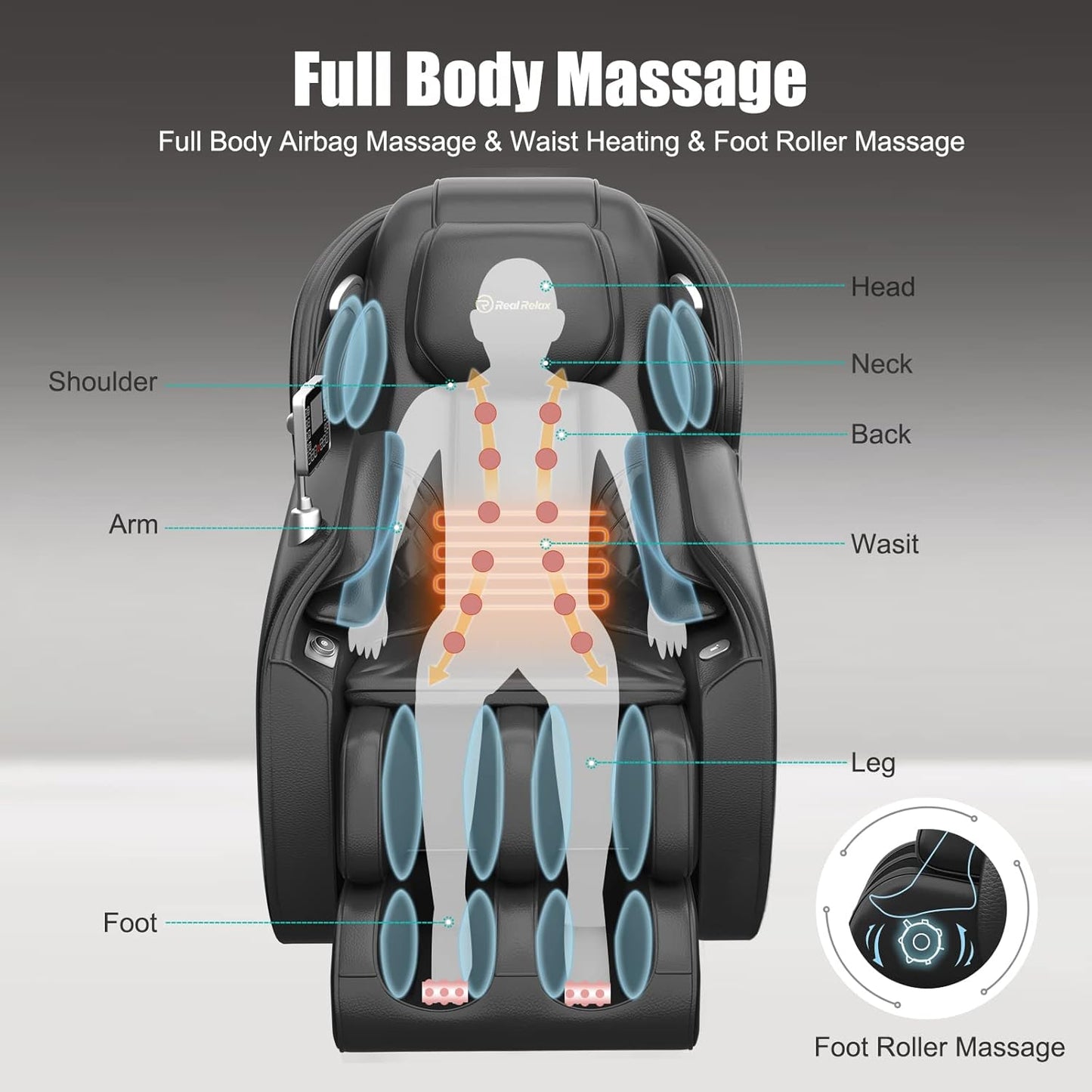 Real Relax 2025 Massage Chair Full Body, Zero Gravity SL-Track Shiatsu Massage Recliner with Heat, APP Control, Child Lock, Body Scan Bluetooth Foot Roller, Favor 06, All Black