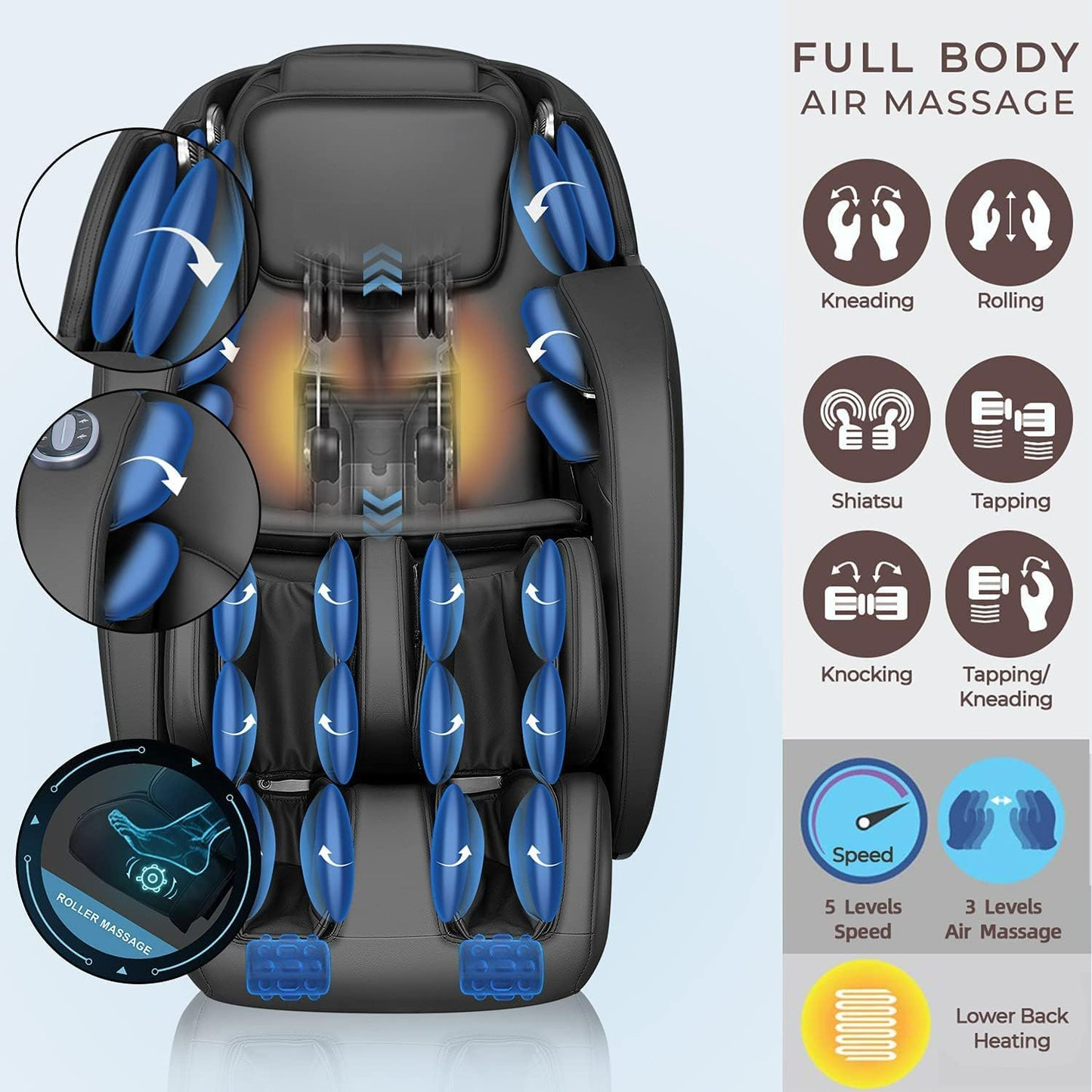 iRest SL Track Massage Chair Recliner, Full Body Massage Chair, Zero Gravity, Bluetooth Speaker, Airbags, Heating, 53.15" SL Track, Extendable Footrest and Foot Massage (Black)