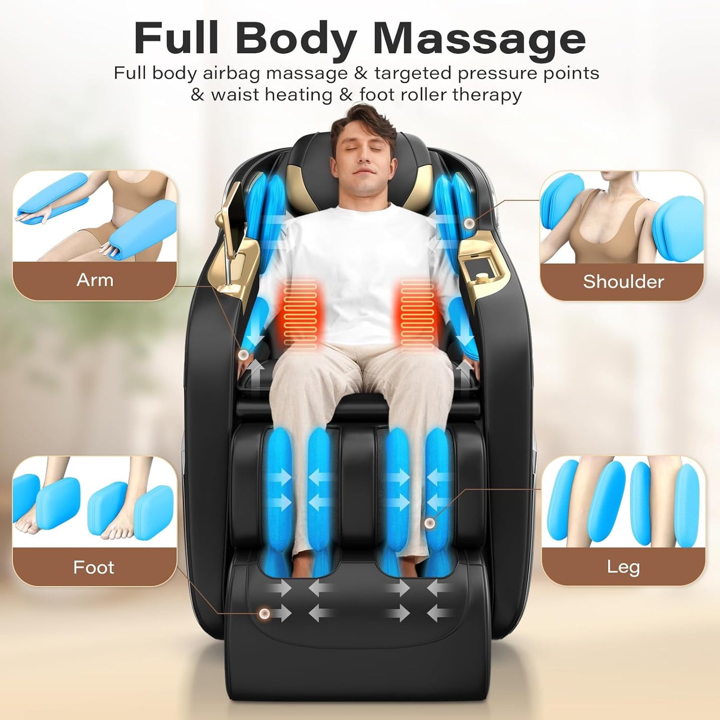 TLIFE Massage Chair Full Body, 160°Zero Gravity Recliner with Body Scan, 50" SL-Track Shiatsu Massage Chair, Fixed Point Massage, Foot Rollers, 12 Auto Modes, Deep Yoga Stretch, Heating, Black