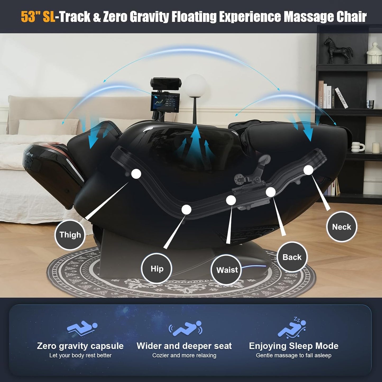 Massage Chair Full Body, 2025 Zero Gravity SL-Track Shiatsu Massage Chairs Recliner with AI Voice, LED Backlight Remote Control, Waist & Calf Heating, Phone Joystick and Holder, G6 Black