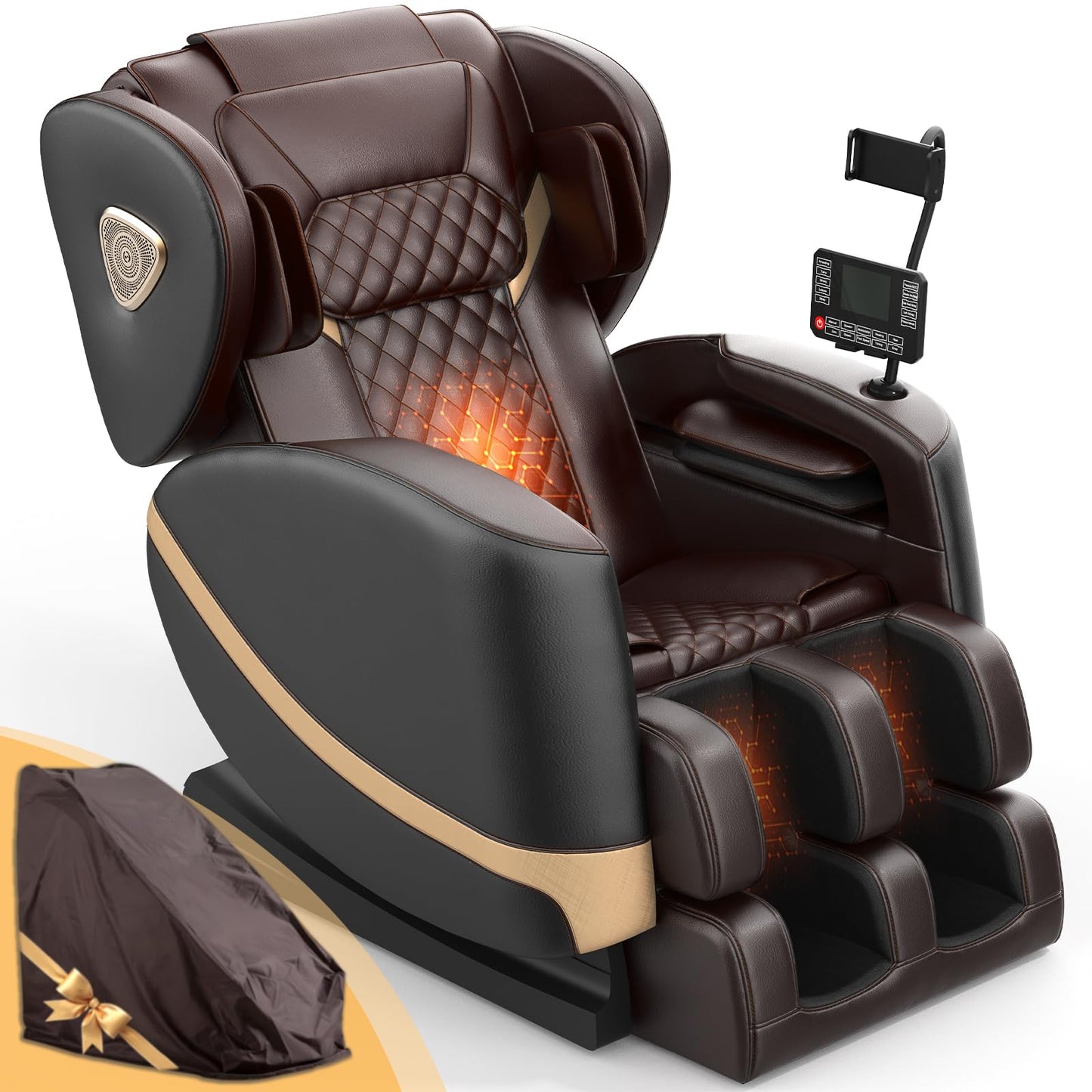 2025 Massage Chair Full Body, Zero Gravity Massage Chair with 10 Fix Rollers, Heating, Foot Massage, Auto Modes, Bluetooth Speaker, Touch Screen Controller (Brown Premium)