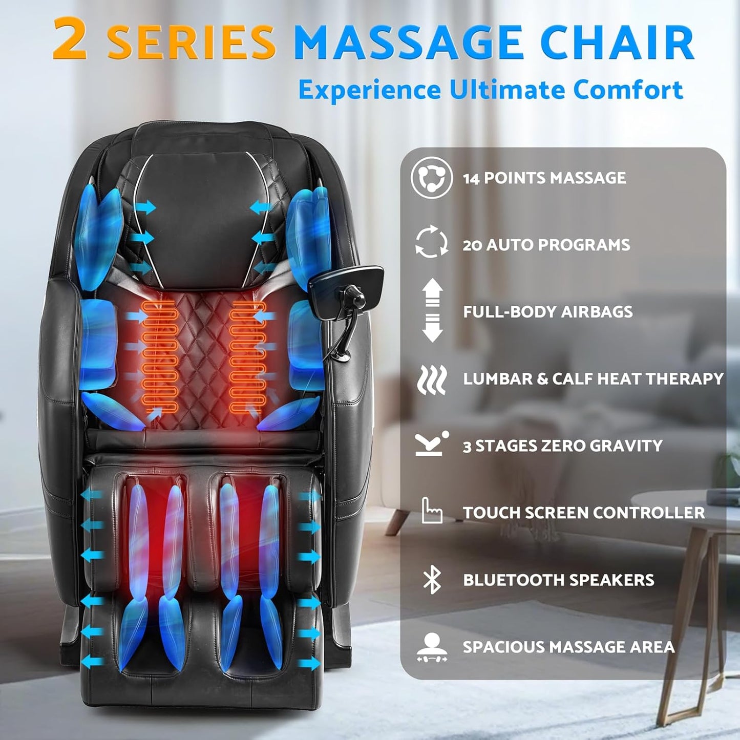 Massage Chair, Zero Gravity Full Body Massage Chair Extra Large Shiatsu Recliner w/ 14 Massage Points, Lumbar & Calf Heating, 20 Auto Modes