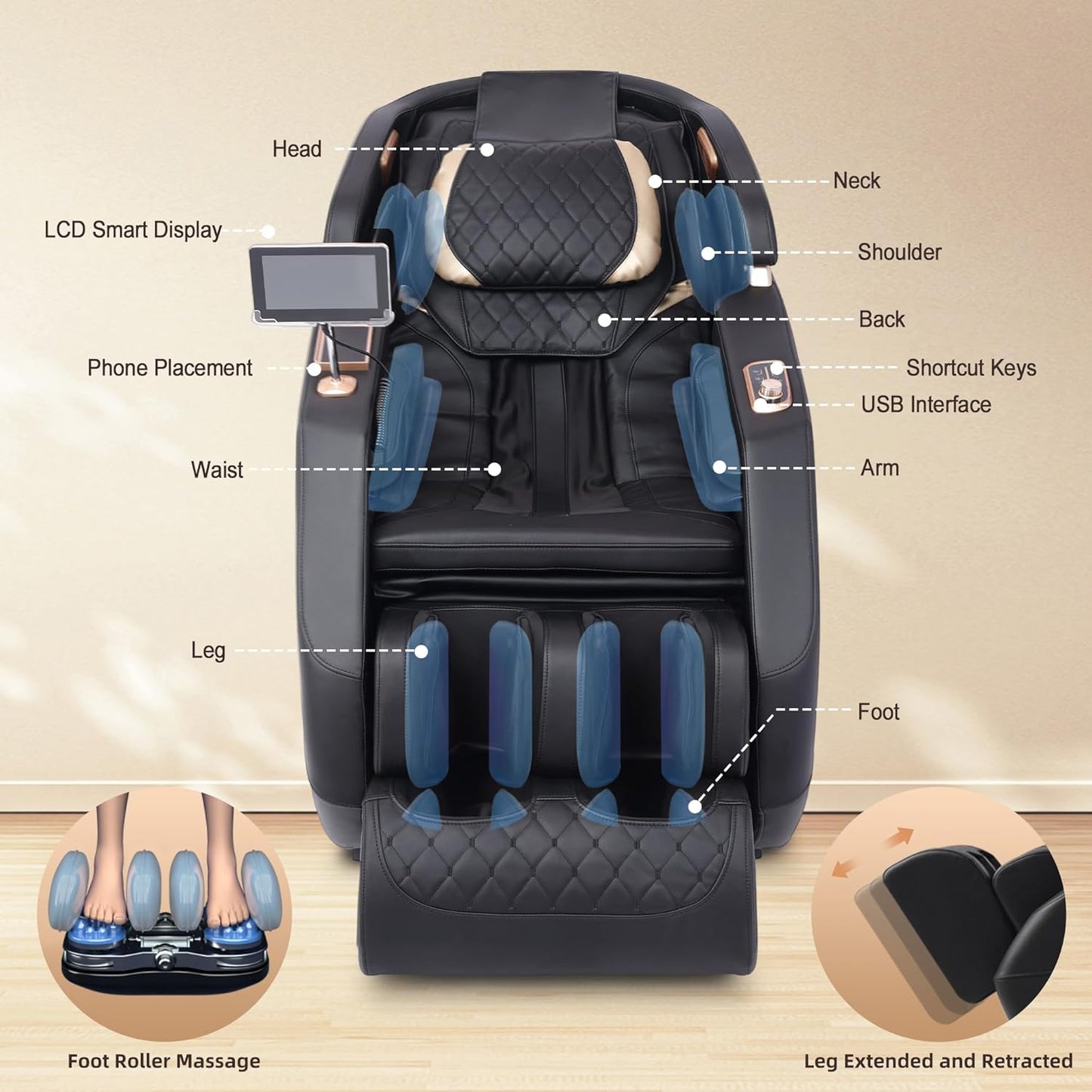2025 4D Massage Chair, SL-Track Shiatsu Massage Recliner Chair with 3 Zero Gravity Modes & Full Body Airbags, Intelligent Massage Chairs with Smart Voice Control & Touchable Screen (Black)