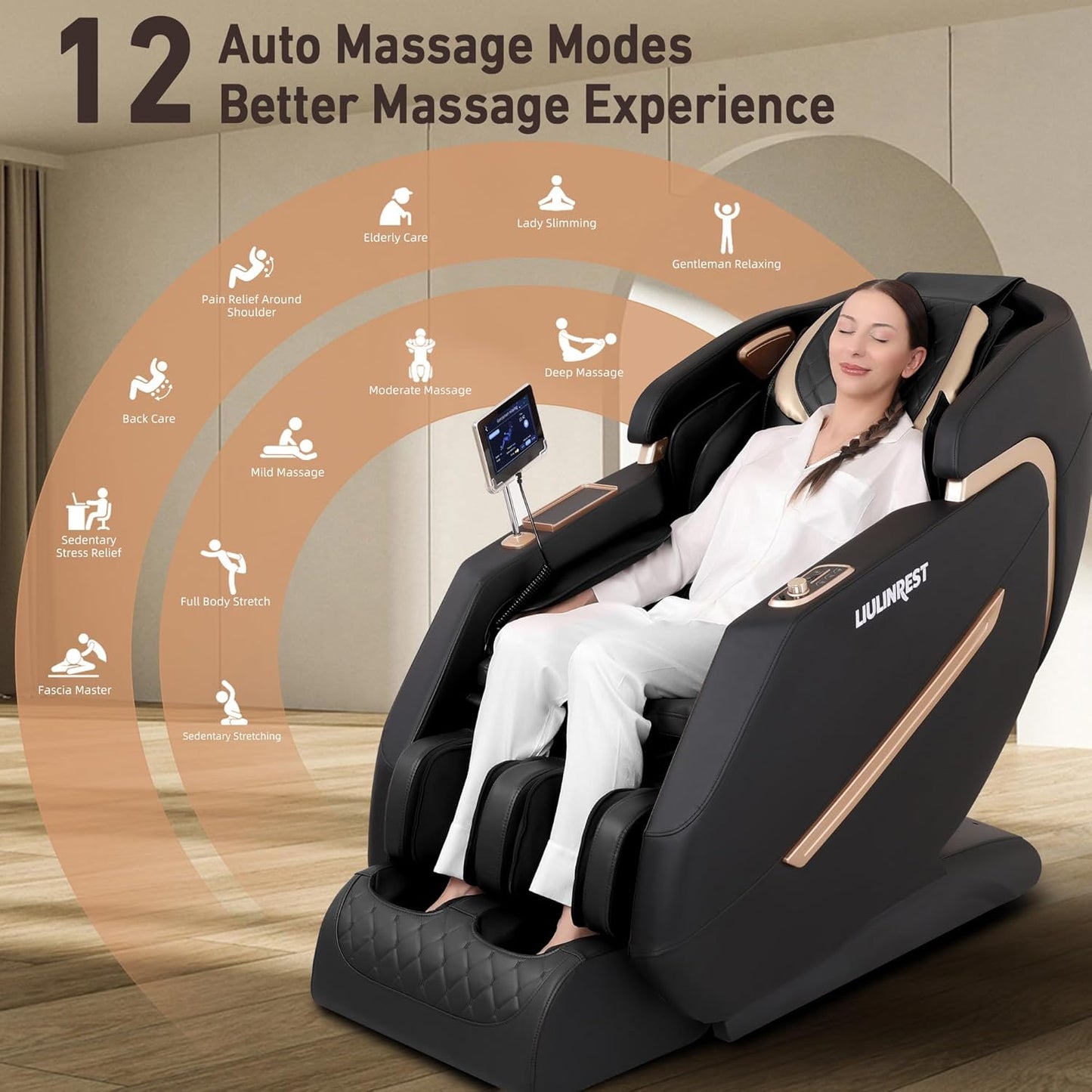 2025 4D Massage Chair, SL-Track Shiatsu Massage Recliner Chair with 3 Zero Gravity Modes & Full Body Airbags, Intelligent Massage Chairs with Smart Voice Control & Touchable Screen (Black)