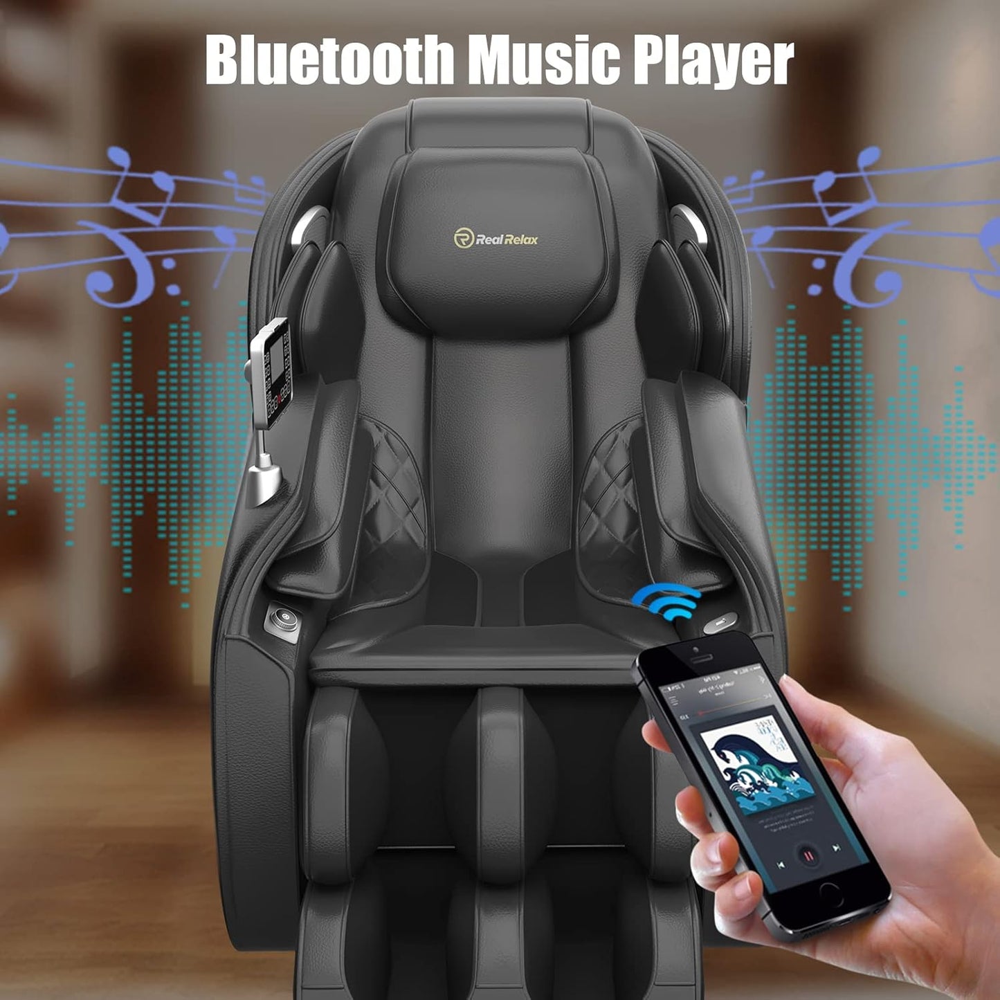 Real Relax 2025 Massage Chair Full Body, Zero Gravity SL-Track Shiatsu Massage Recliner with Heat, APP Control, Child Lock, Body Scan Bluetooth Foot Roller, Favor 06, All Black