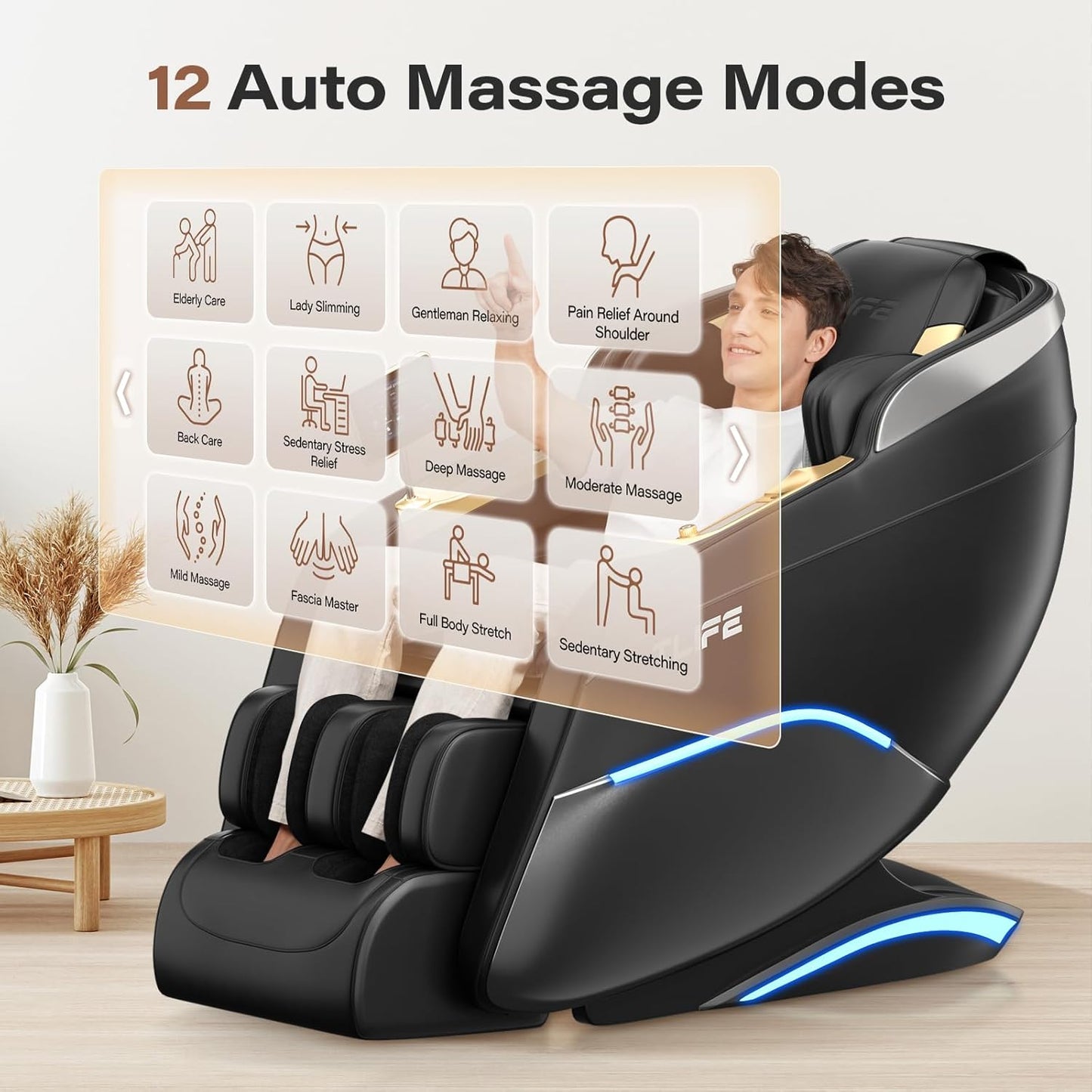 TLIFE Massage Chair Full Body, 160°Zero Gravity Recliner with Body Scan, 50" SL-Track Shiatsu Massage Chair, Fixed Point Massage, Foot Rollers, 12 Auto Modes, Deep Yoga Stretch, Heating, Black