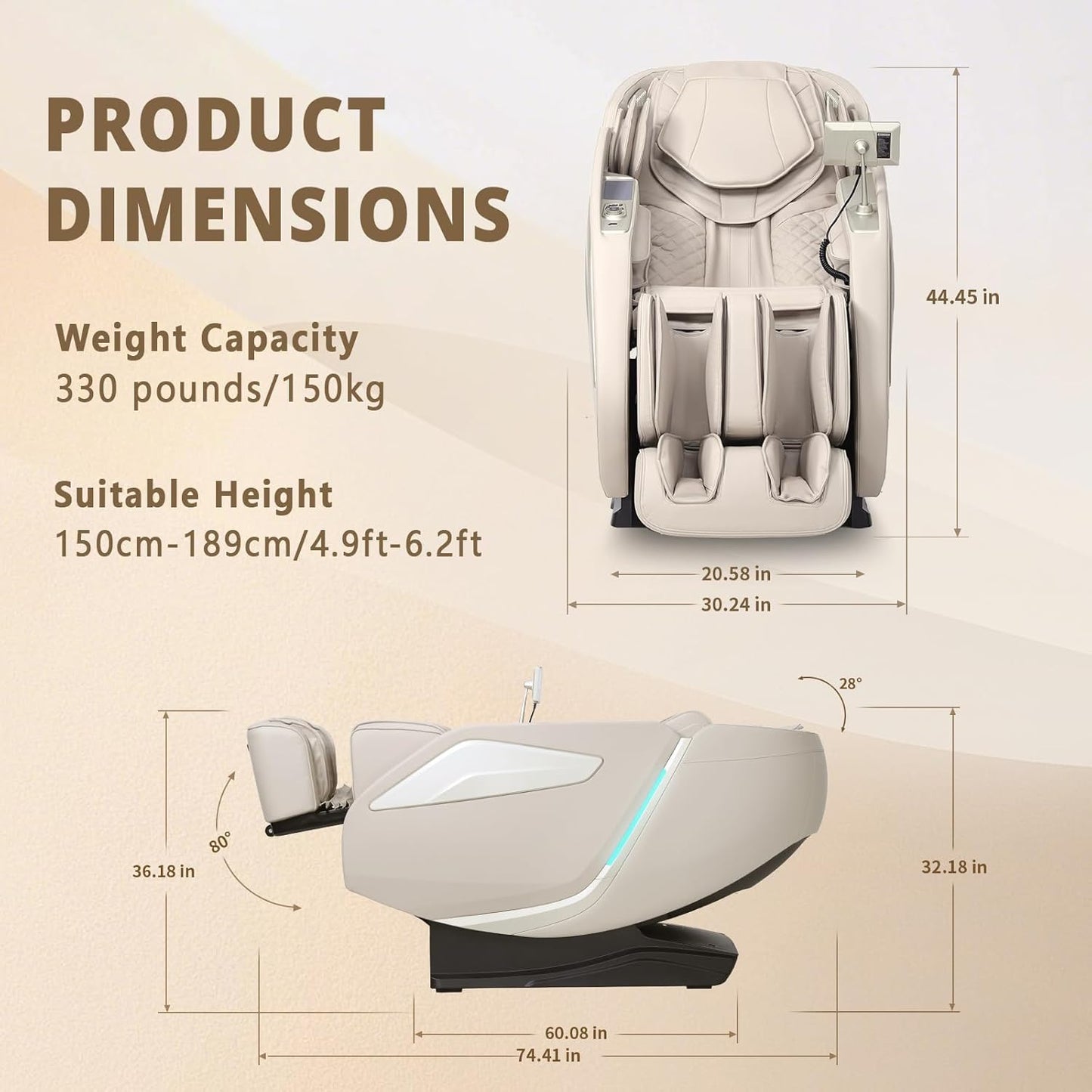 4D Massage Chair Full Body Zero Gravity Recliner - 55“ SL-Track,15 Auto Modes,11 Massage Technique,40 Airbags Massage,with Yoga Stretch,APP Control,Shiatsu Foot Massage(Beige)