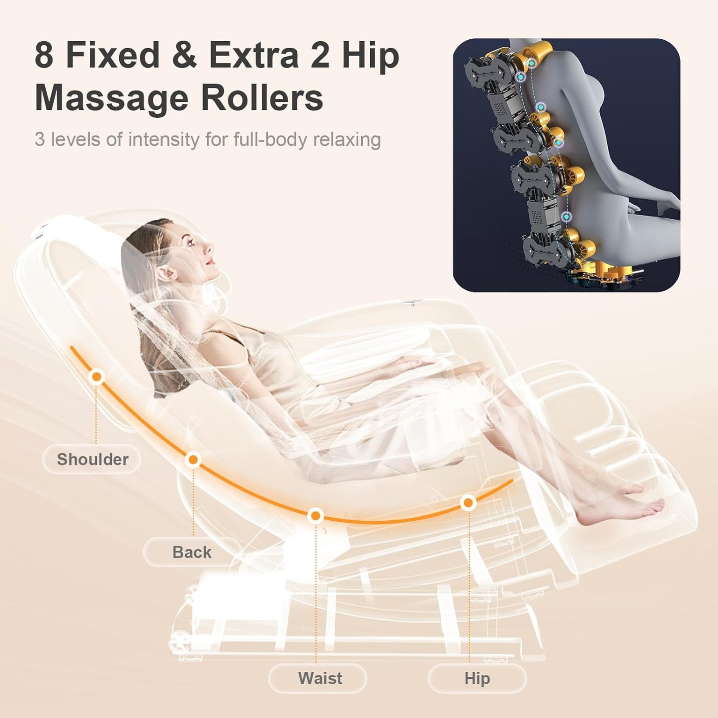 2025 Massage Chair Full Body, Zero Gravity Massage Chair with 10 Fix Rollers, Heating, Foot Massage, Auto Modes, Bluetooth Speaker, Touch Screen Controller (Brown Premium)