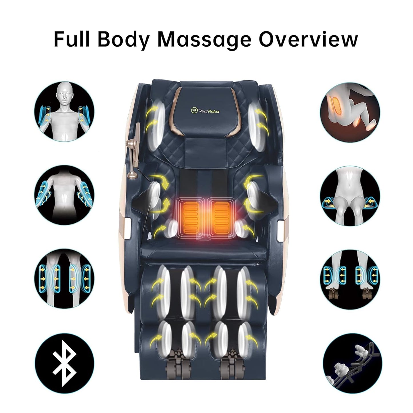 Real Relax 2025 Full Body Massage Chair of Dual-core S Track,Shiatsu Massage Recliner of Zero Gravity with APP and LCD Control,Lower Back and Calf Heating,Bluetooth,Home or Office Use,Blue and Khaki