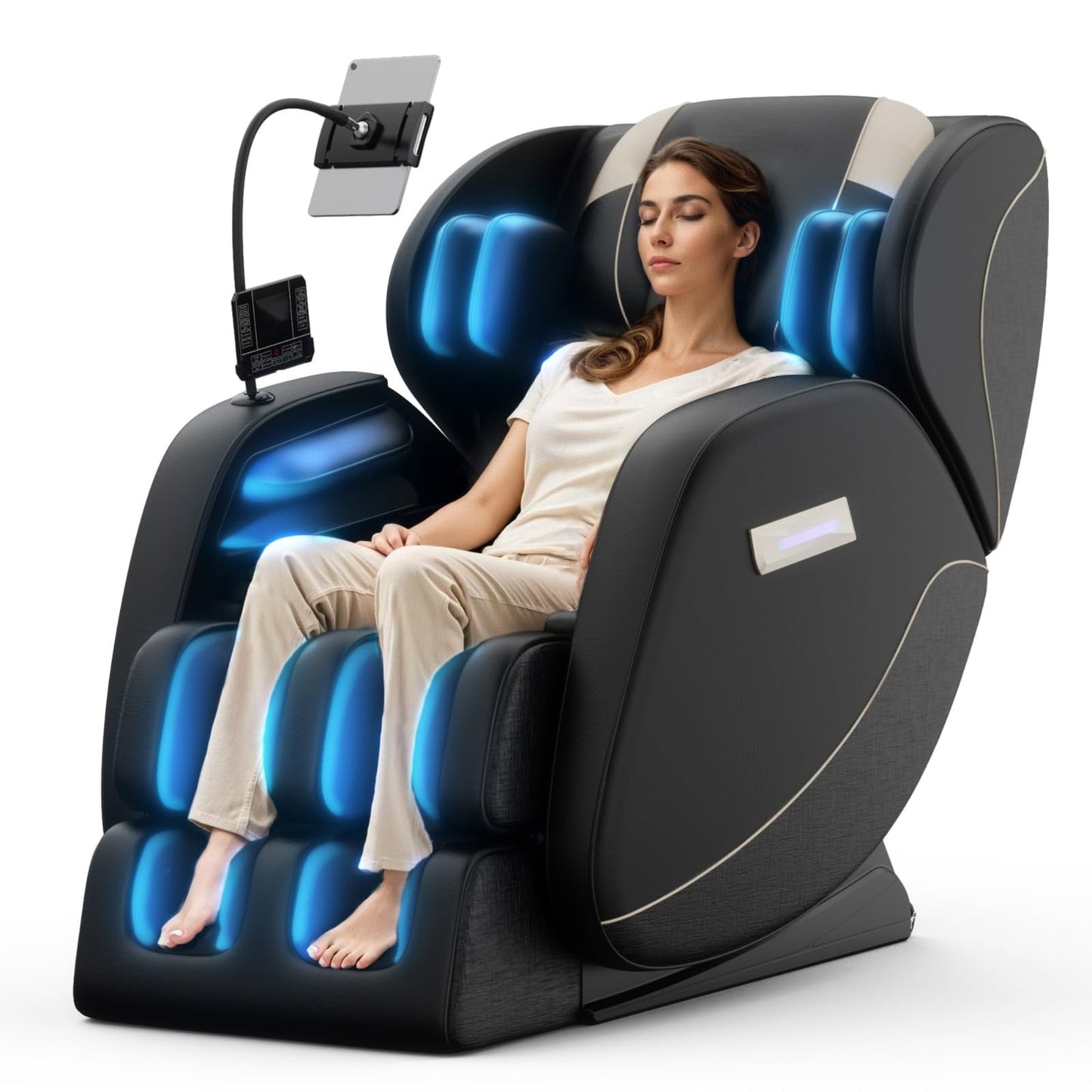 Massage Chair Full Body, Zero Gravity Massage Chair with 8 Fix Rollers, Foot Massage, Heating, Auto Modes, Full Body Airbag, Touch Screen Controller, Music Player, Home Massage for Back Fatigue
