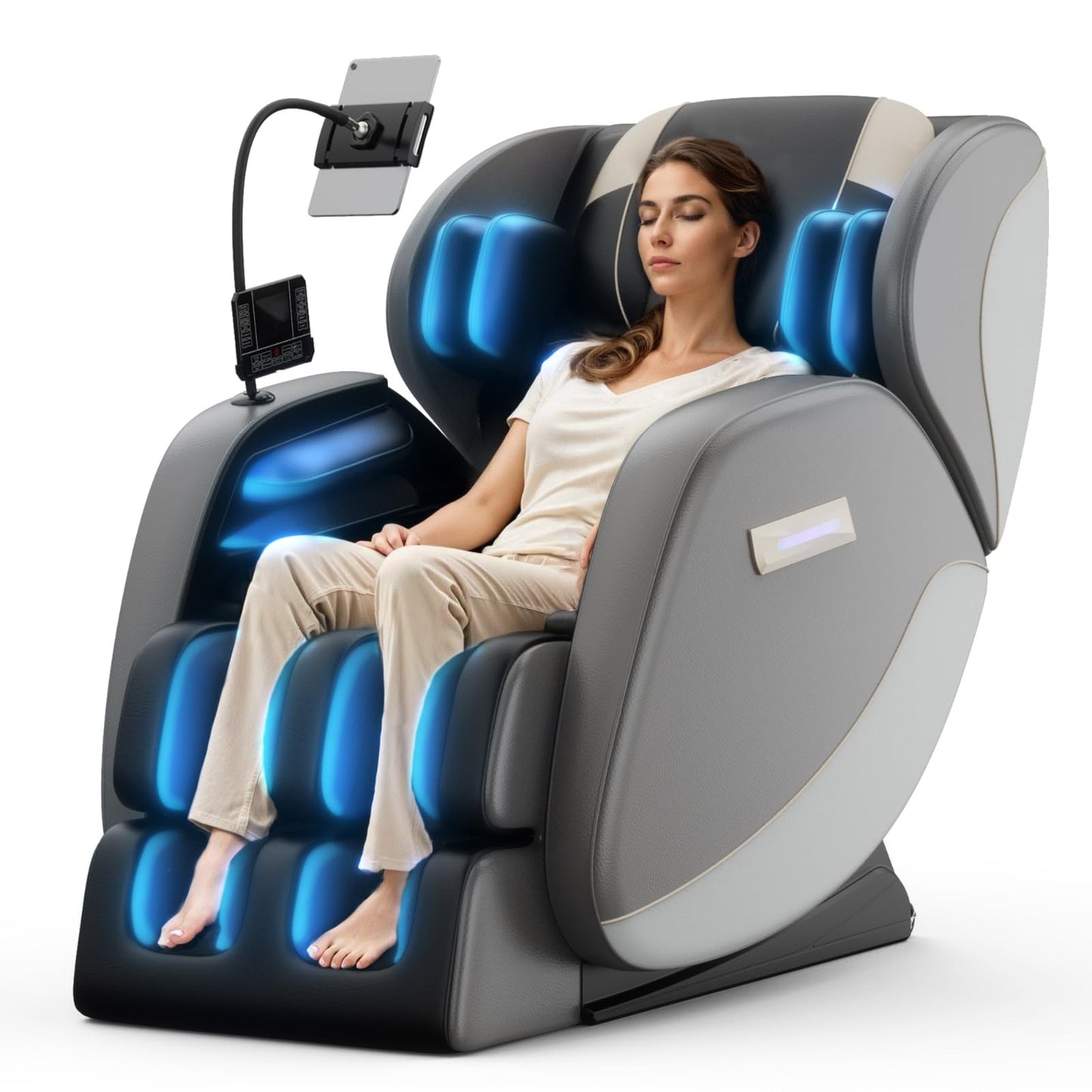 Massage Chair Full Body, Zero Gravity Massage Chair with 8 Fix Rollers, Foot Massage, Heating, Auto Modes, Full Body Airbag, Touch Screen Controller, Music Player, Home Massage for Back Fatigue