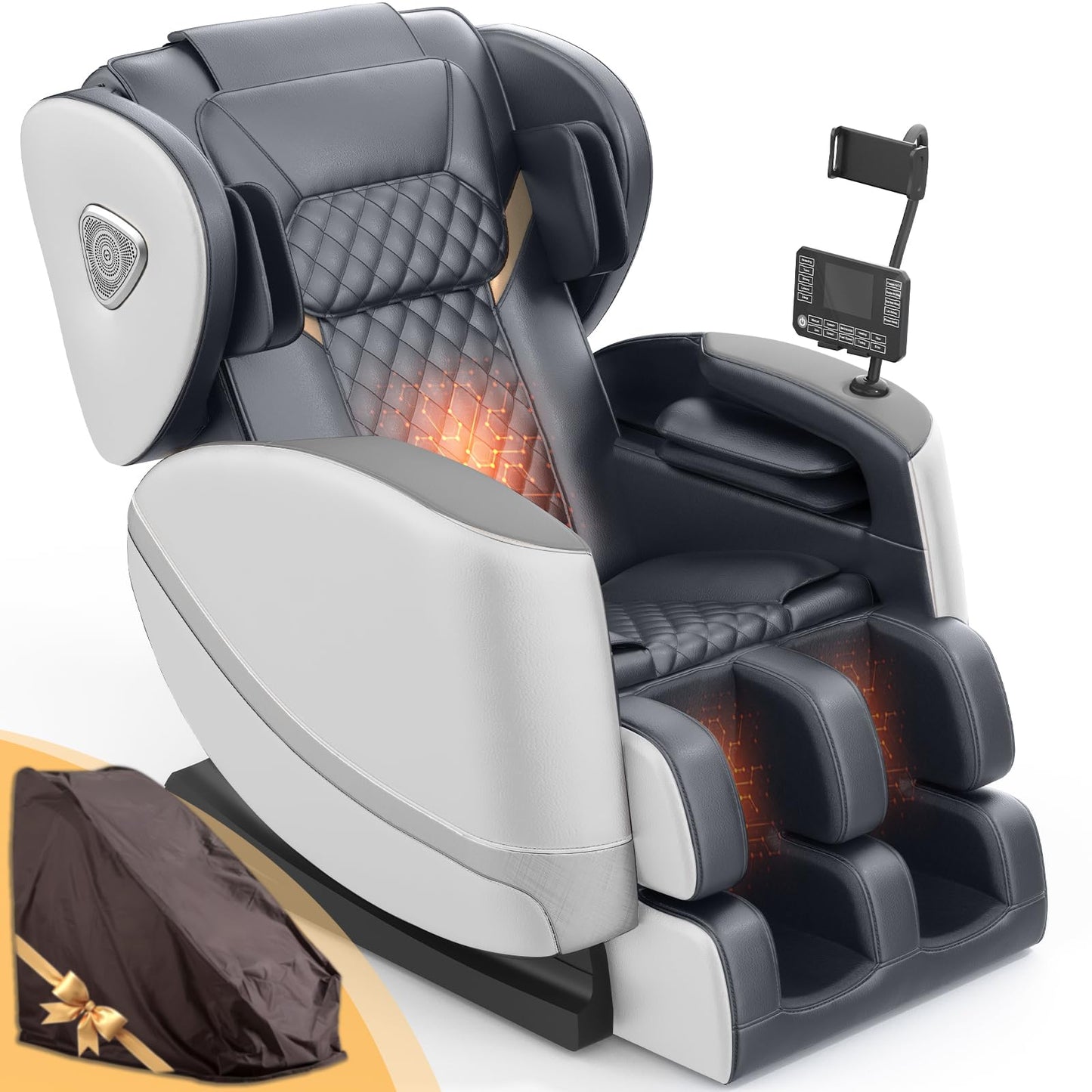 2025 Massage Chair Full Body, Zero Gravity Massage Chair with 10 Fix Rollers, Heating, Foot Massage, Auto Modes, Bluetooth Speaker, Touch Screen Controller (Brown Premium)