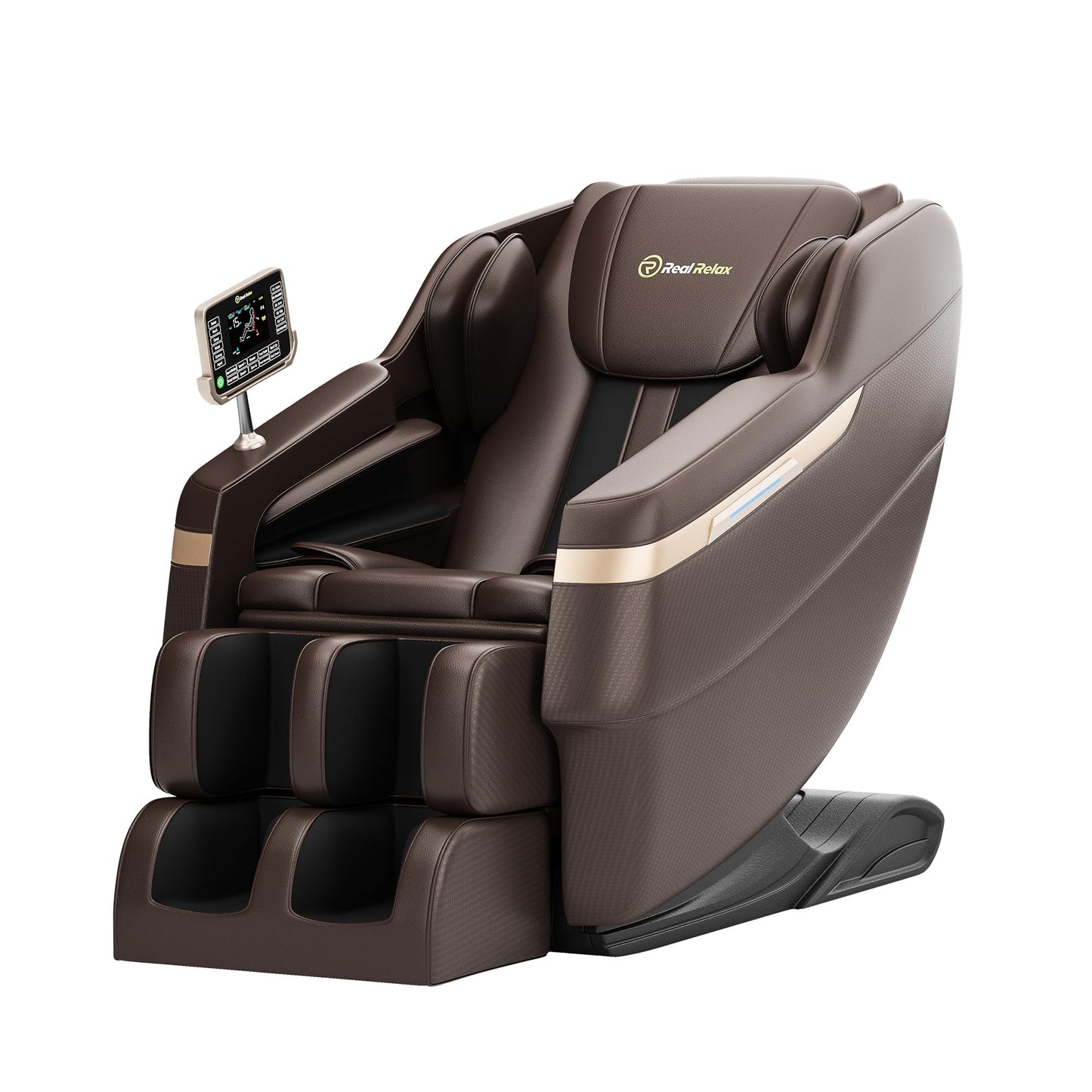 Real Relax 2025 Full Body Massage Chair, Zero Gravity Shiatsu Massage Chair Recliner, Waist and Calf Heating, Foot Massage, Bluetooth, Large Control Screen (Black and Gold)