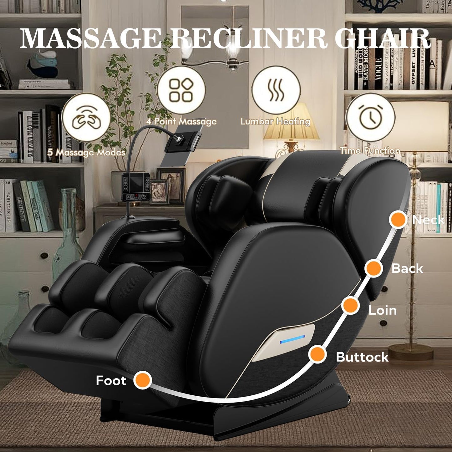 2025 Massage Chair Full Body, Zero Gravity SL-Track Shiatsu Massage Recliner Chair with Body Scan, 6 Fix Point Rollers,Airbags,Deep Yoga Stretch, Heating Function,Black