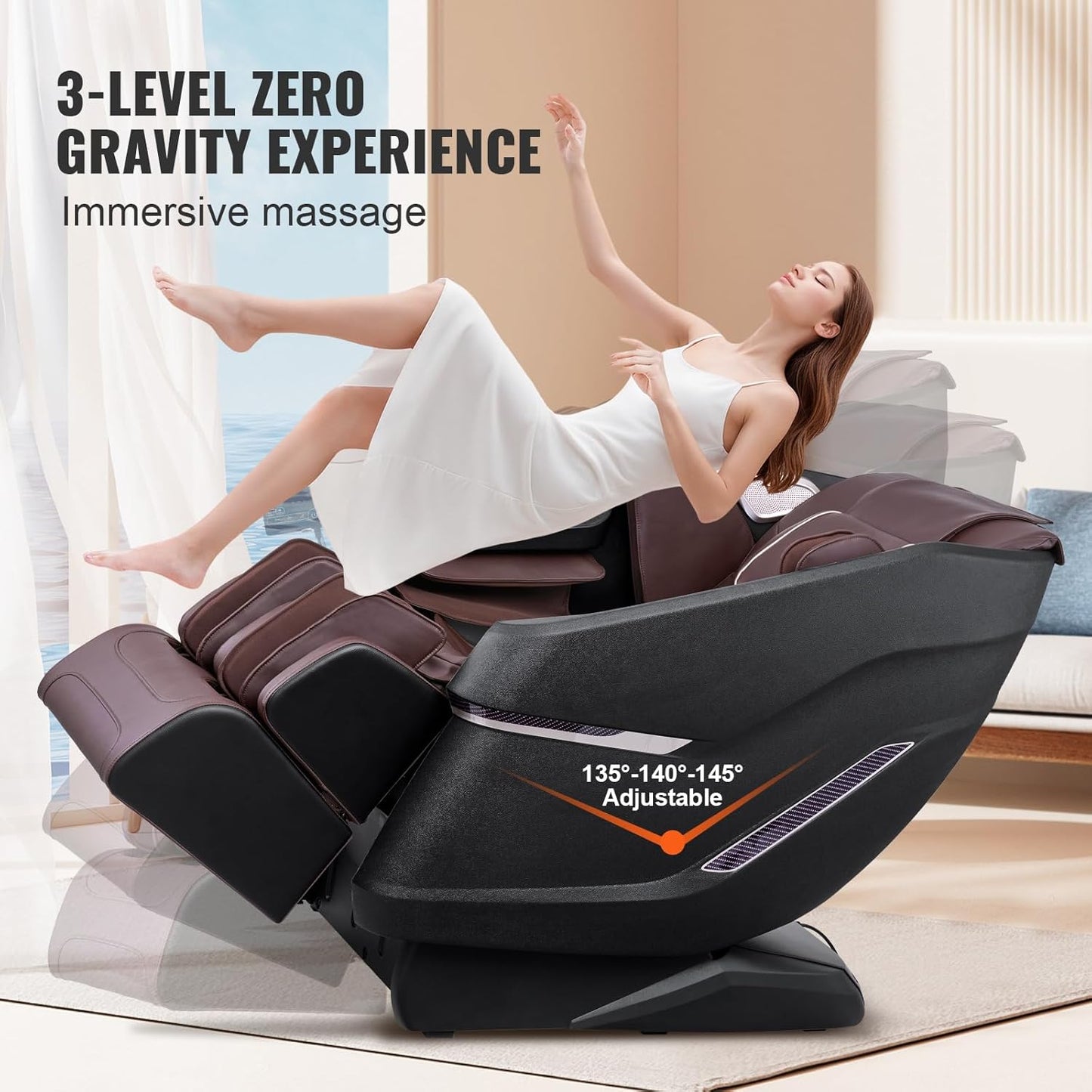 VEVOR Full Body Massage Chair, SL-Track Zero Gravity Massage Recliner, 3D Shiatsu, Body Scan, Heating, Bluetooth Speaker, Airbags for Living Room, Home