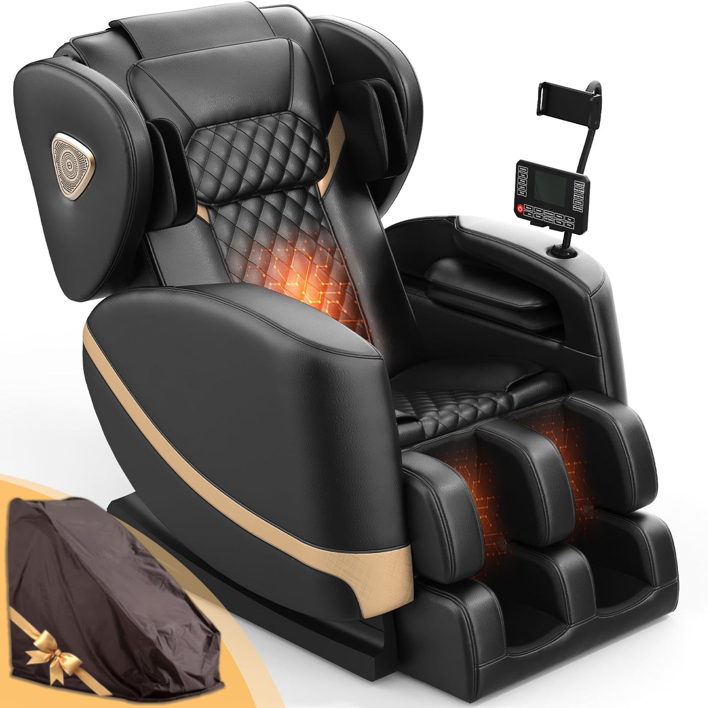 2025 Massage Chair Full Body, Zero Gravity Massage Chair with 10 Fix Rollers, Heating, Foot Massage, Auto Modes, Bluetooth Speaker, Touch Screen Controller (Brown Premium)