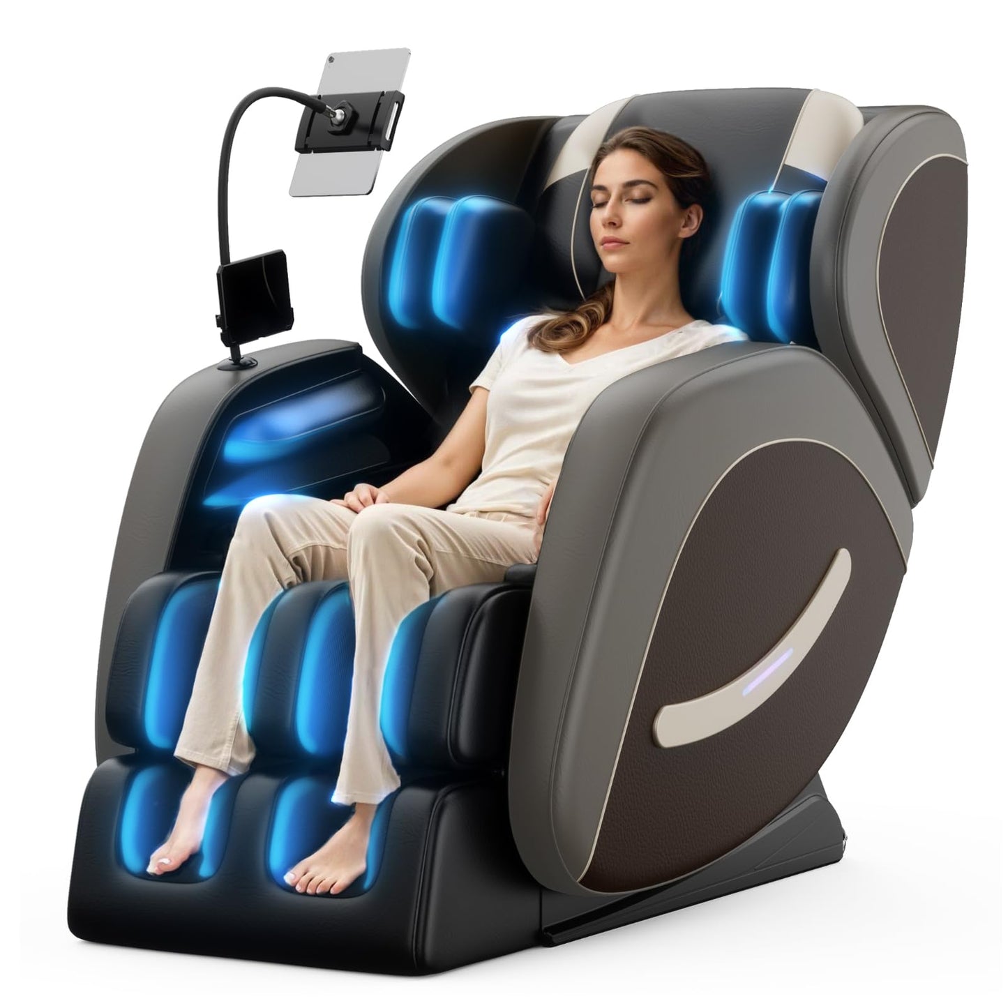 Massage Chair Full Body, Zero Gravity Massage Chair with 8 Fix Rollers, Foot Massage, Heating, Auto Modes, Full Body Airbag, Touch Screen Controller, Music Player, Home Massage for Back Fatigue