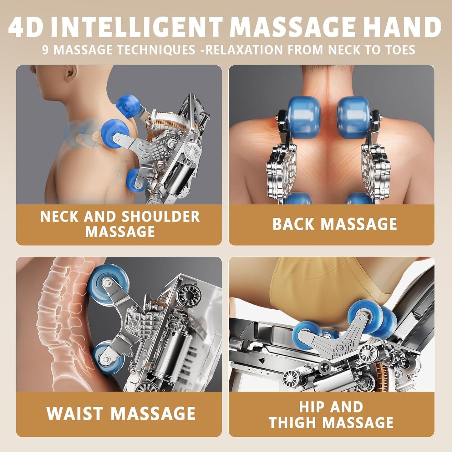 4D Massage Chair Full Body Zero Gravity Recliner - 55“ SL-Track,15 Auto Modes,11 Massage Technique,40 Airbags Massage,with Yoga Stretch,APP Control,Shiatsu Foot Massage(Beige)