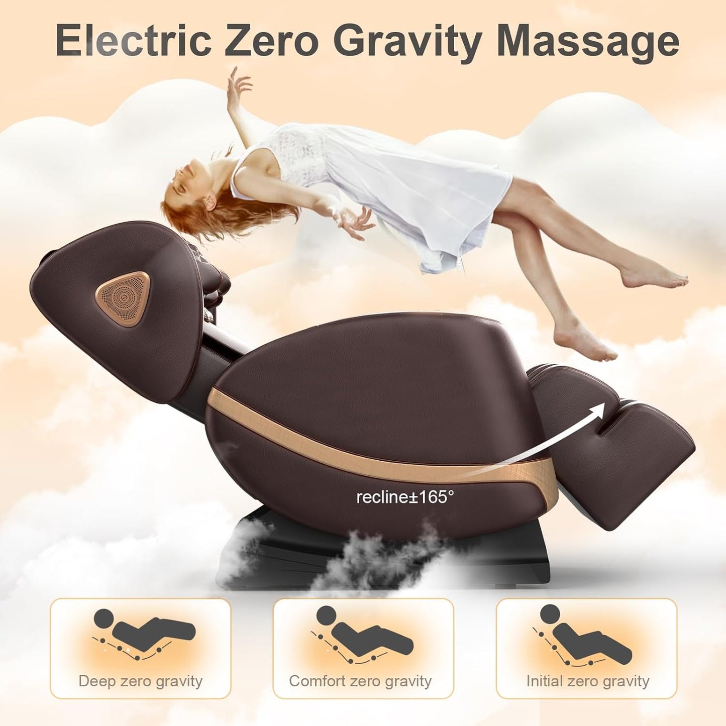 2025 Massage Chair Full Body, Zero Gravity Massage Chair with 10 Fix Rollers, Heating, Foot Massage, Auto Modes, Bluetooth Speaker, Touch Screen Controller (Brown Premium)