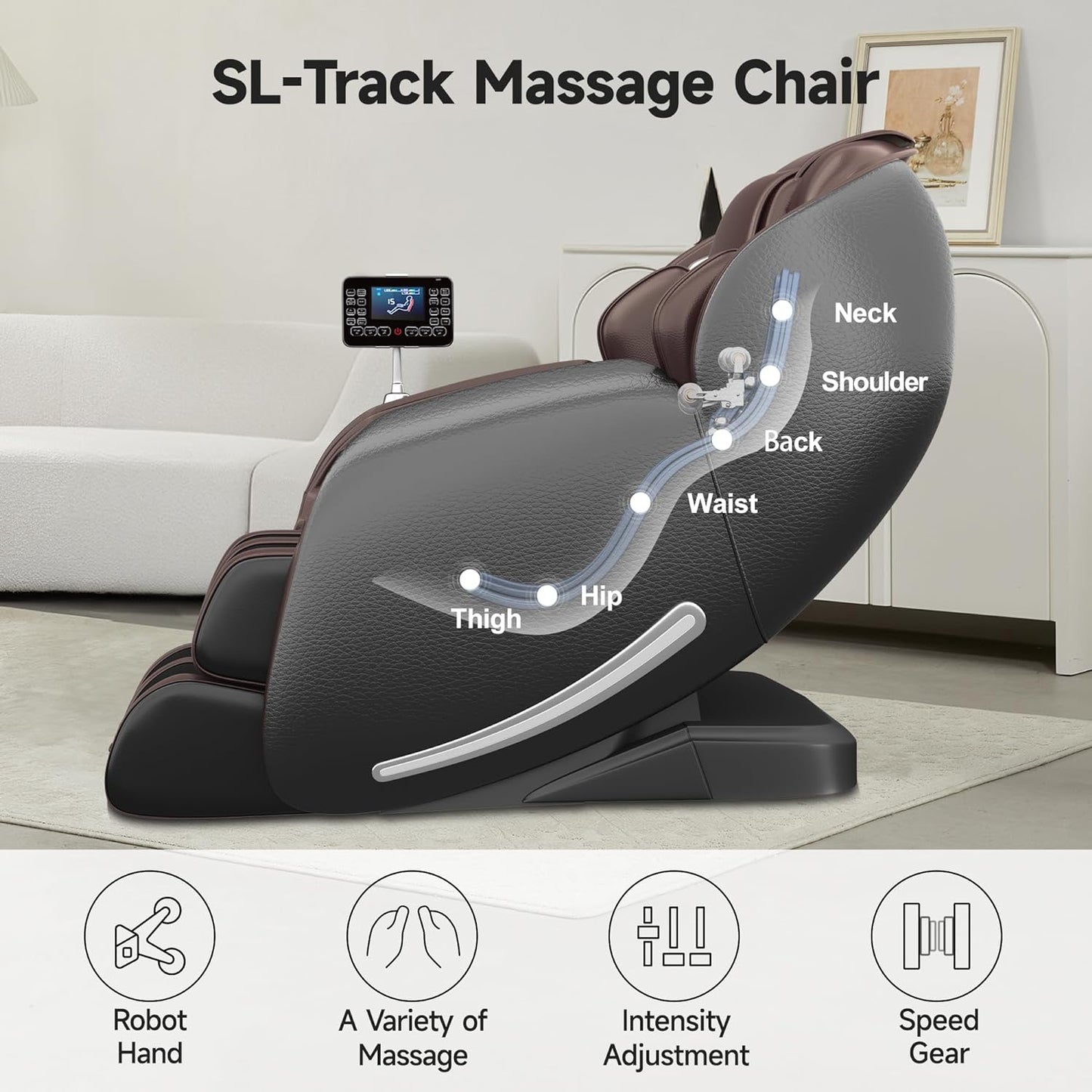 Real Relax 2025 Massage Chair Full Body,Zero Gravity 3D SL-Track Shiatsu Massage Recliner Chair with Heat Body Scan Bluetooth Foot Roller APP Control, Child Lock, Favor-06,Brown