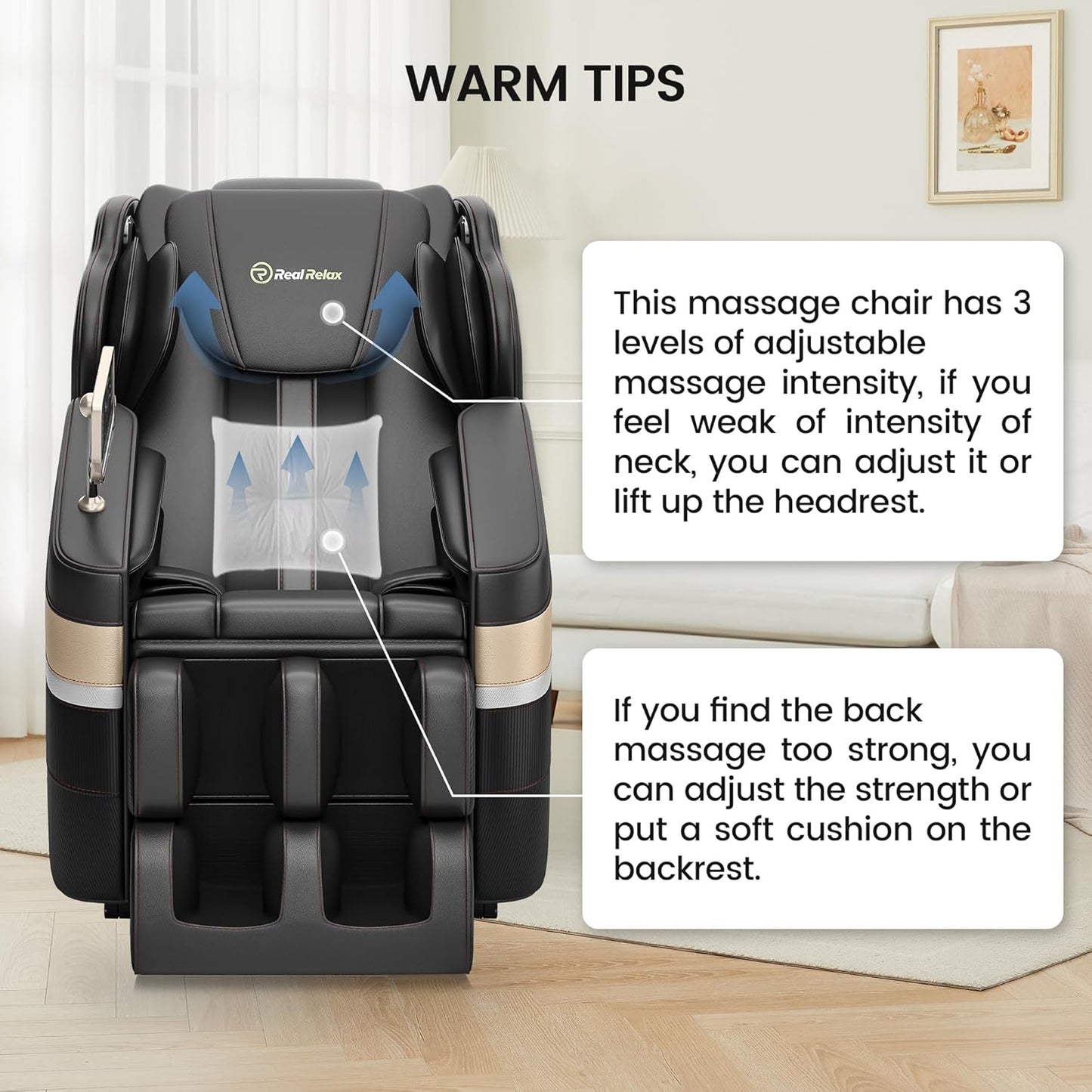 Real Relax Massage Chair, Full Body Zero Gravity Massage Recliner, with Auto Modes, Waist Heating, LCD, Bluetooth, Foot Massage, Black