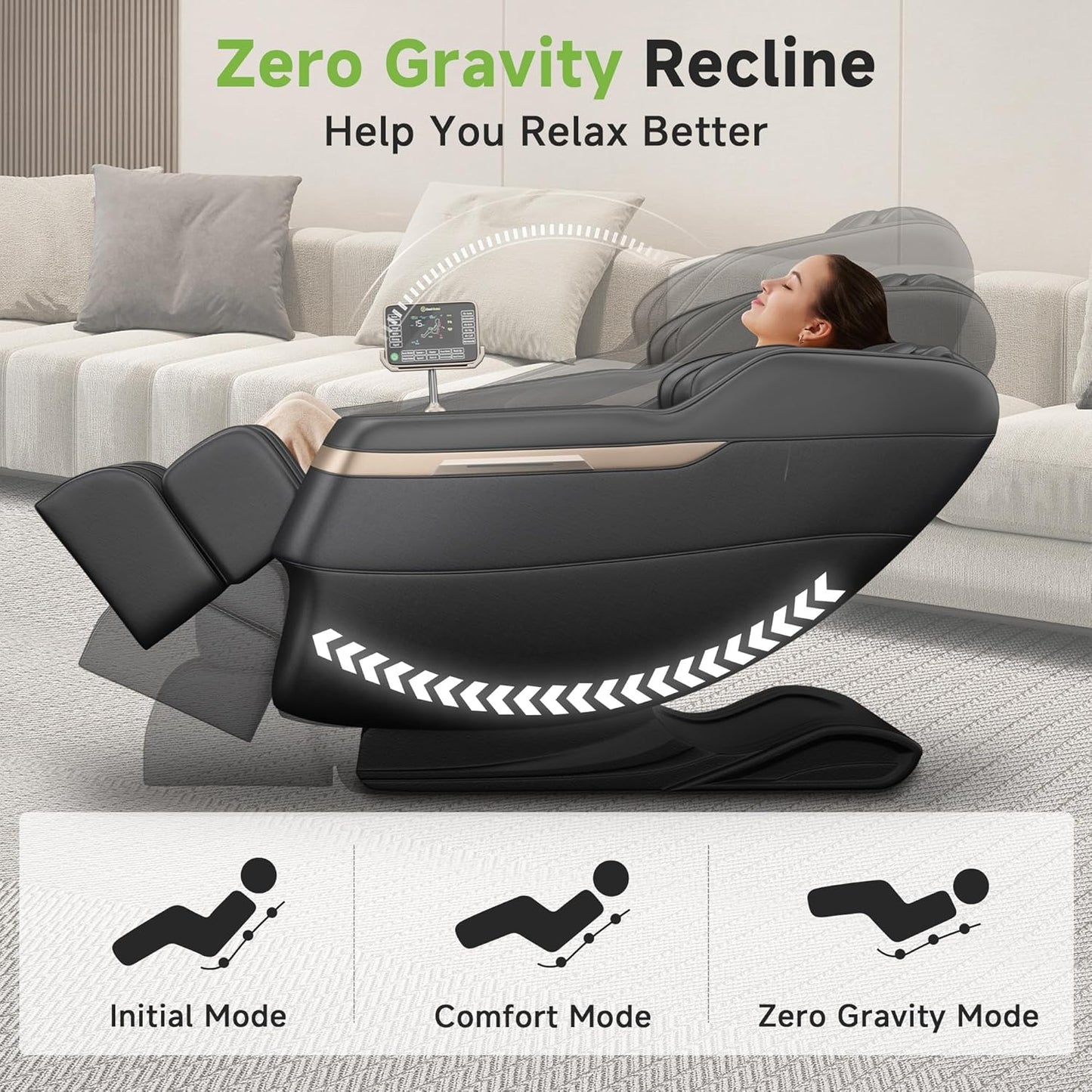 Real Relax 2025 Full Body Massage Chair, Zero Gravity Shiatsu Massage Chair Recliner, Waist and Calf Heating, Foot Massage, Bluetooth, Large Control Screen (Black and Gold)