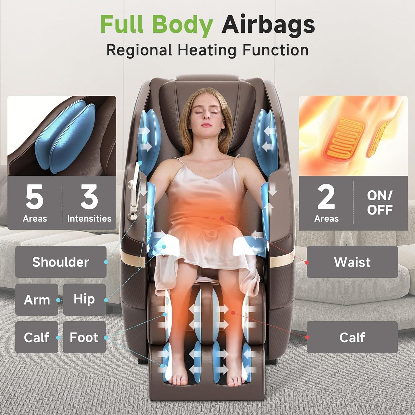 Real Relax 2025 Full Body Massage Chair, Zero Gravity Shiatsu Massage Chair Recliner, Waist and Calf Heating, Foot Massage, Bluetooth, Large Control Screen (Brown and Gold)