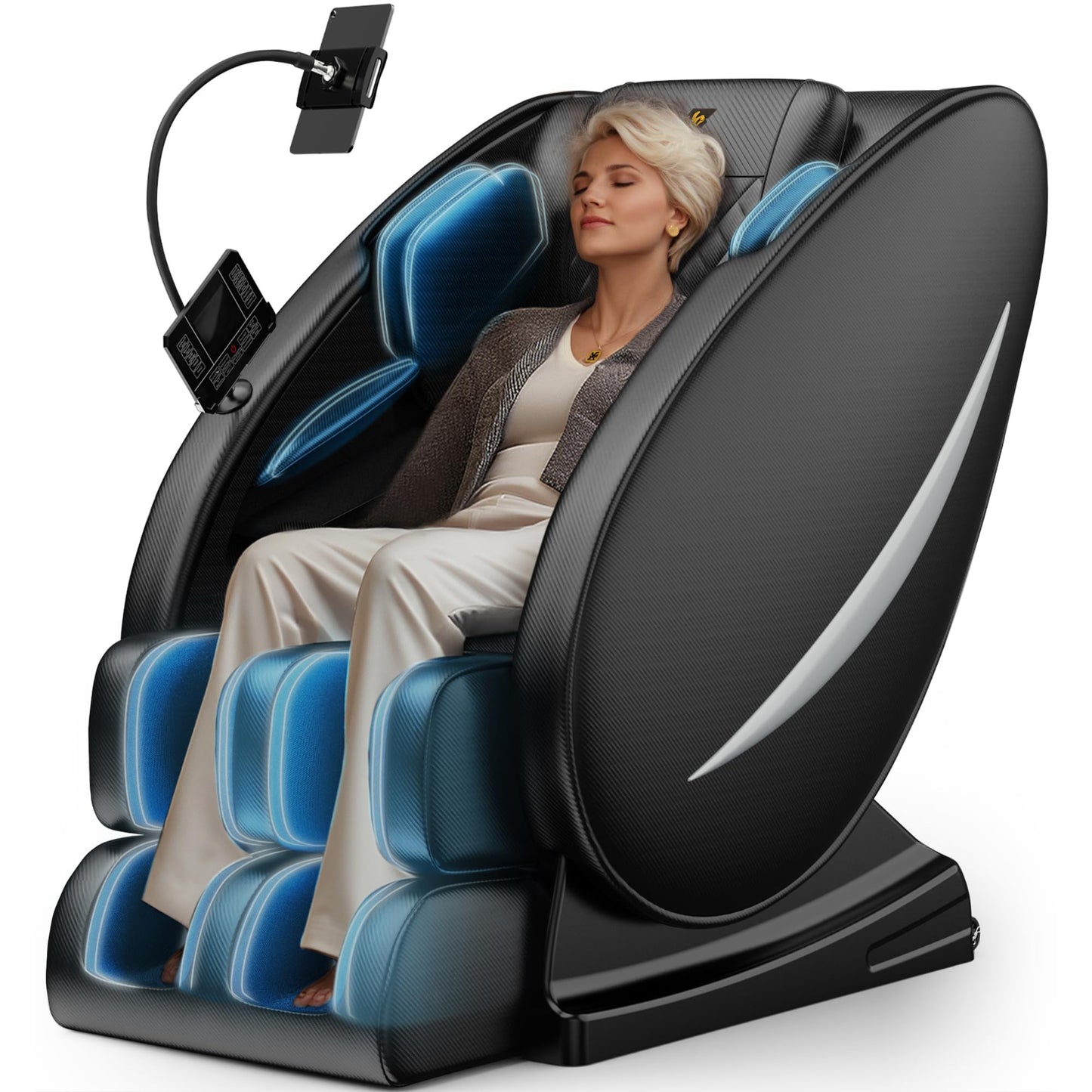 Massage Chair Full Body, Zero Gravity Massage Chair with 8 Fix Rollers, Foot Massage, Heating, Auto Modes, Full Body Airbag, Touch Screen Controller, Music Player, Home Massage for Back Fatigue