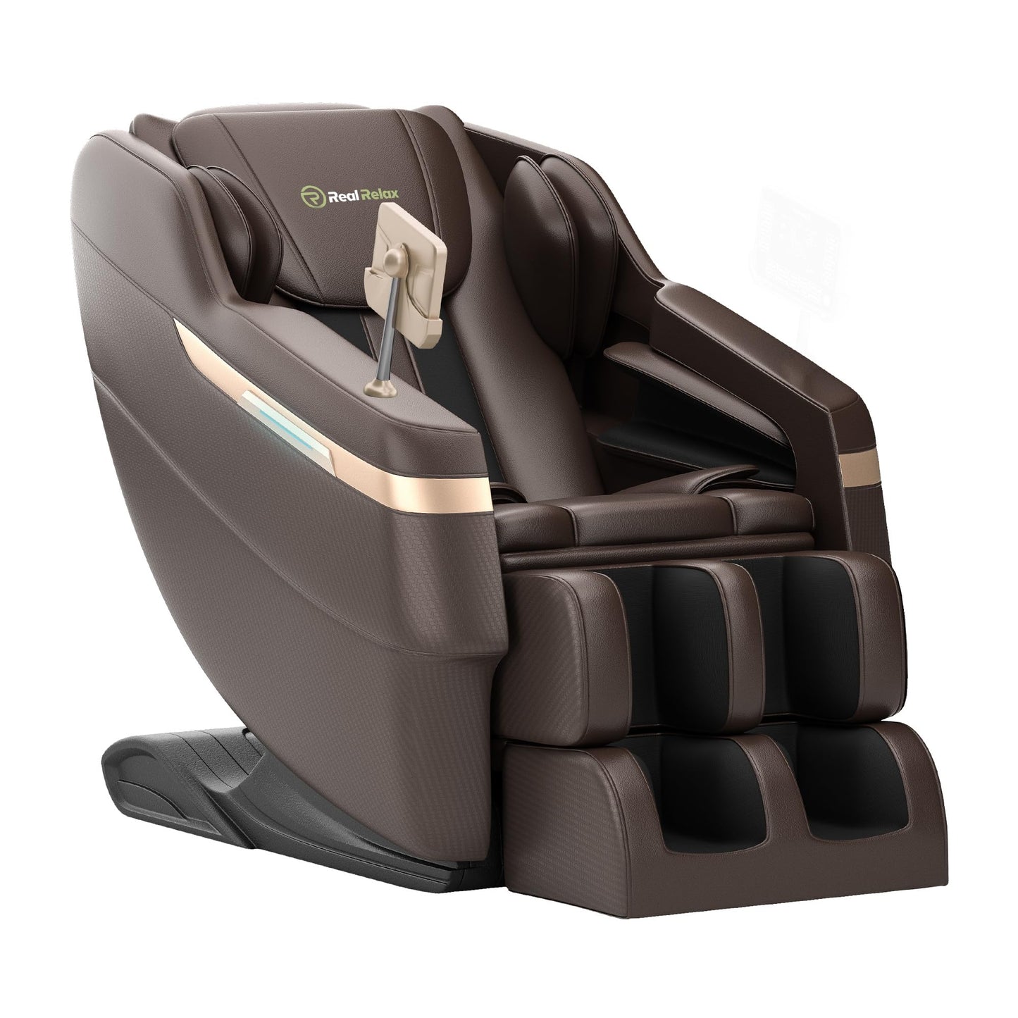 Real Relax 2025 Full Body Massage Chair, Zero Gravity Shiatsu Massage Chair Recliner, Waist and Calf Heating, Foot Massage, Bluetooth, Large Control Screen (Black and Gold)