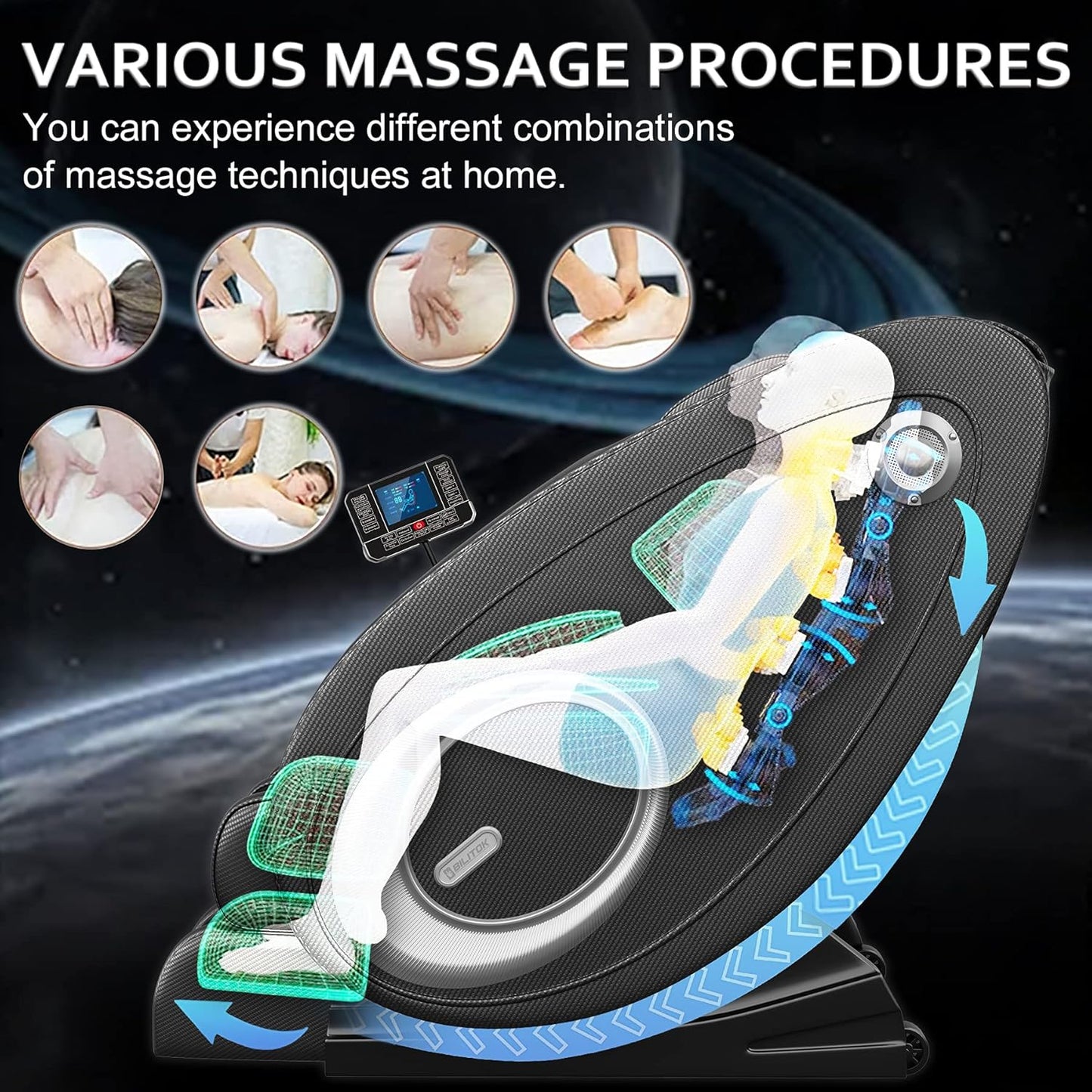 Massage Chair Full Body, Zero Gravity Massage Chair with 8 Fix Rollers, Foot Massage, Heating, Auto Modes, Full Body Airbag, Touch Screen Controller, Music Player, Home Massage for Back Fatigue