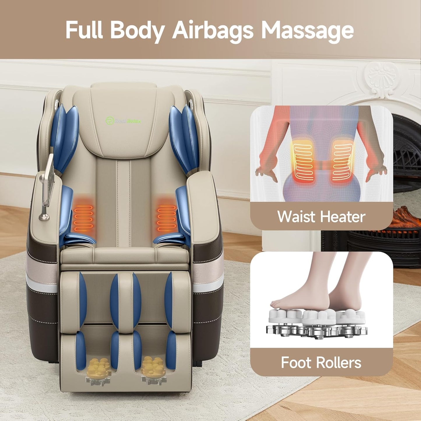 Real Relax Full Body Massage Chair, Zero Gravity Massage Recliner Chair with 6 Auto Modes, Full Body Airbags, Bluetooth, Fit Office and Home, Brown