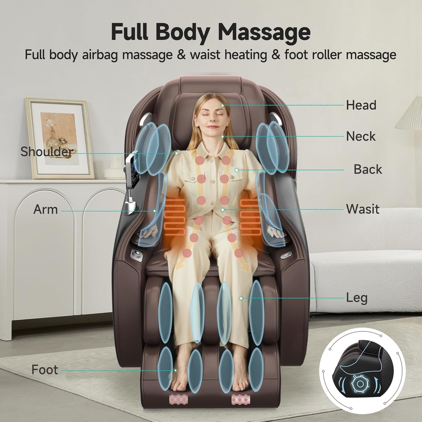 Real Relax 2025 Massage Chair Full Body,Zero Gravity 3D SL-Track Shiatsu Massage Recliner Chair with Heat Body Scan Bluetooth Foot Roller APP Control, Child Lock, Favor-06,Brown