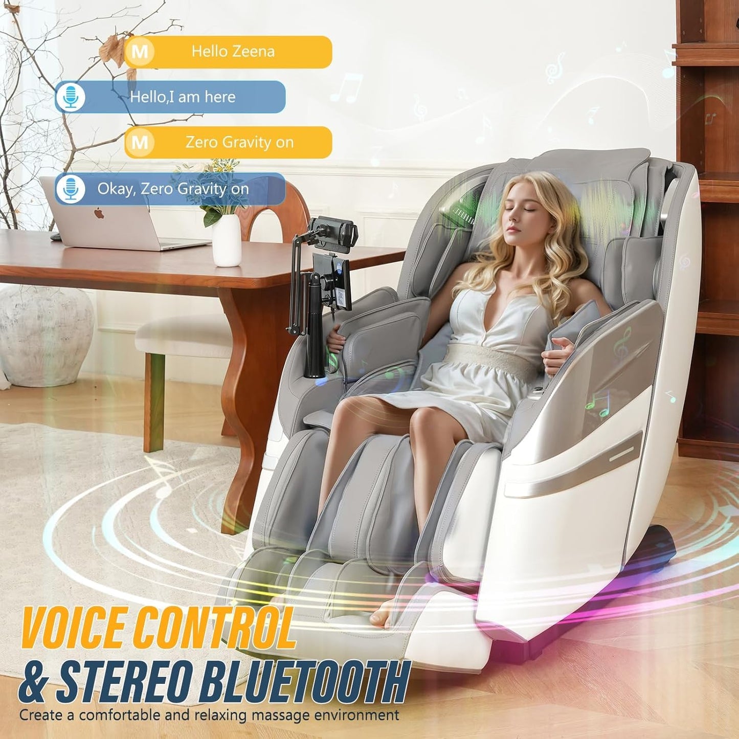 2025 Massage Chair Full Body, 4D Zero Gravity Massage Chairs SL Track Shiatsu Massage Recliner Chair with Secure-Fit Arm Airbag, Waist & Calf Heating Voice Control Bluetooth Joystick G2 White