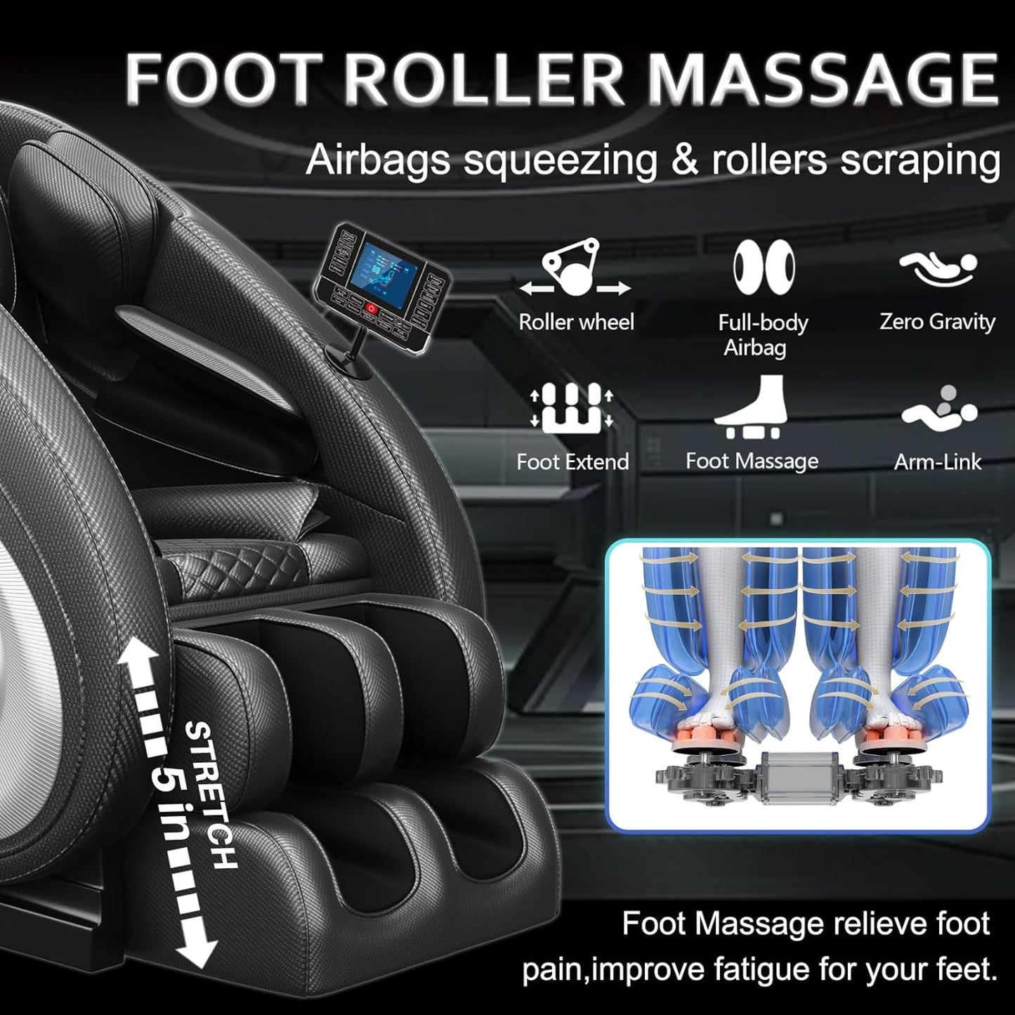 Massage Chair Full Body, Zero Gravity Massage Chair with 8 Fix Rollers, Foot Massage, Heating, Auto Modes, Full Body Airbag, Touch Screen Controller, Music Player, Home Massage for Back Fatigue