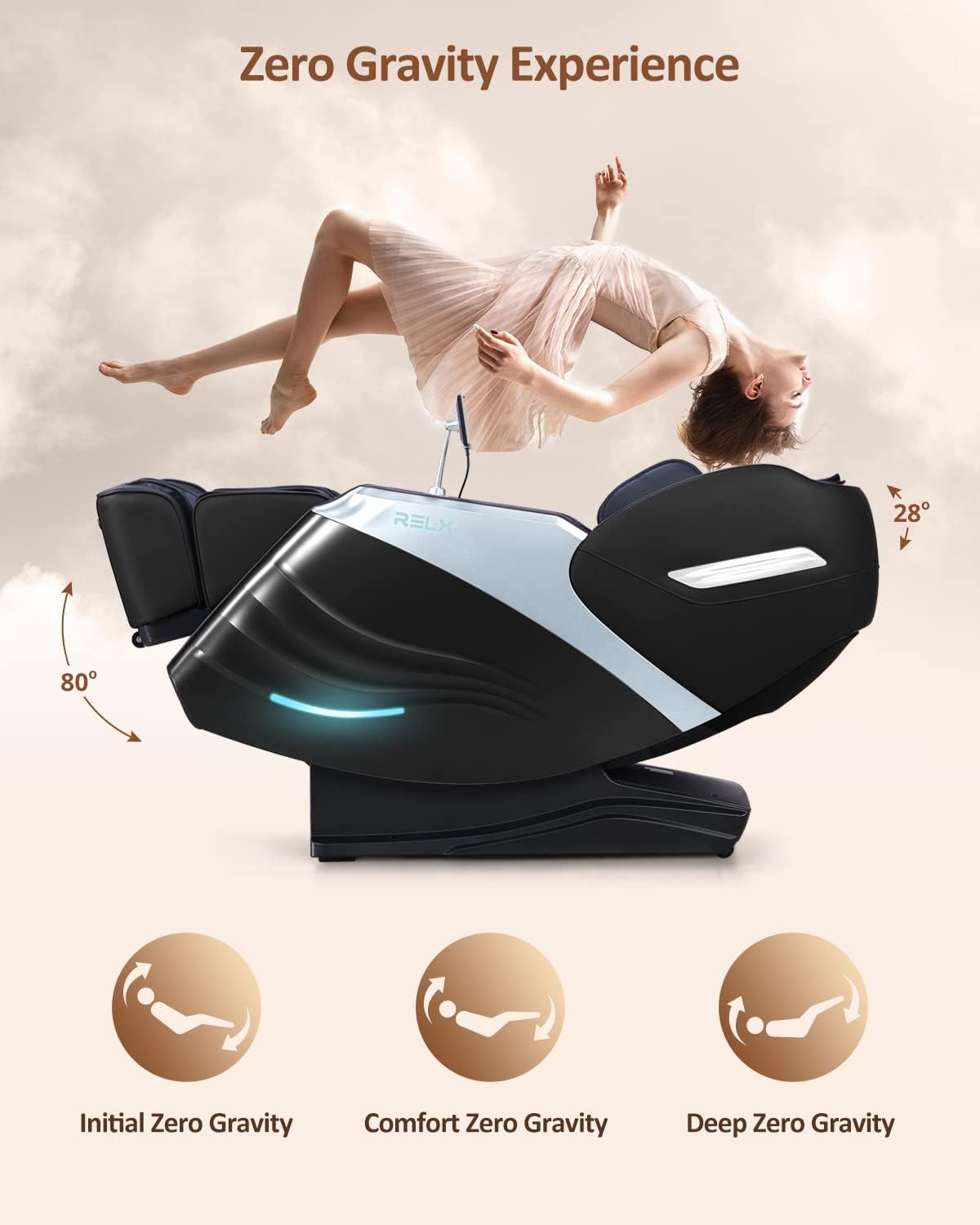 RELX 2025 Massage Chair Full Body, 15 Modes Zero Gravity SL-Track Shiatsu Massage Chair Built-in Heat System, Airbag Massage with Body Scan, Deep Yoga Stretch, Calfrest Extension and AI Control(Black)