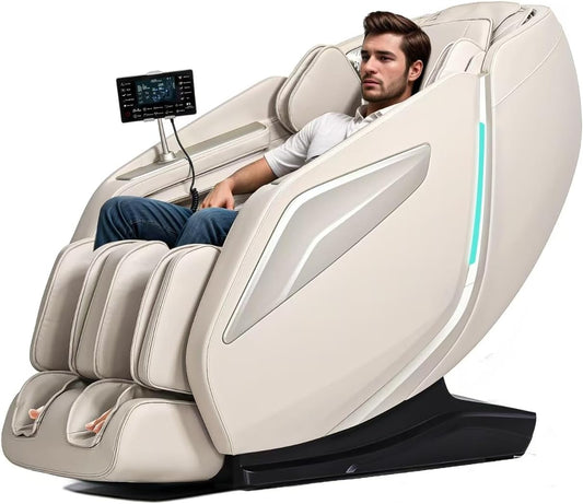 4D Massage Chair Full Body Zero Gravity Recliner - 55“ SL-Track,15 Auto Modes,11 Massage Technique,40 Airbags Massage,with Yoga Stretch,APP Control,Shiatsu Foot Massage(Beige)